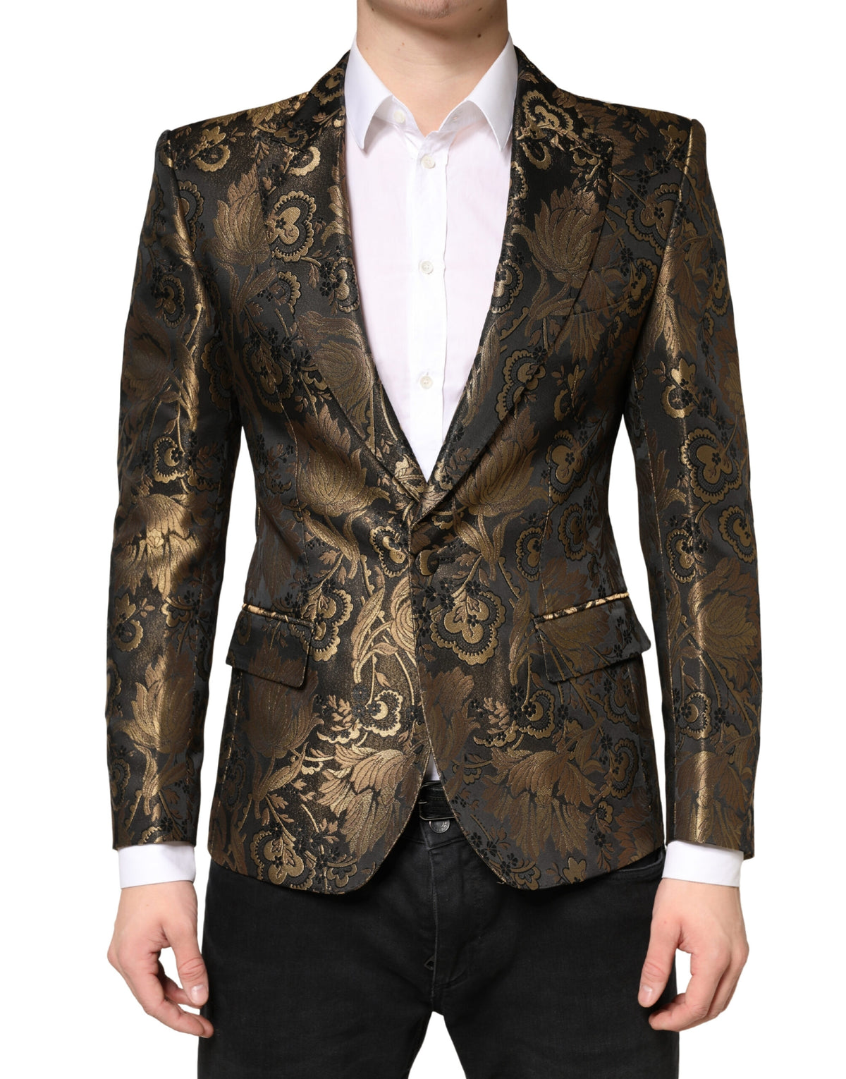 Dolce & Gabbana Gold Jacquard Single Breasted Tuxedo Men's Blazer
