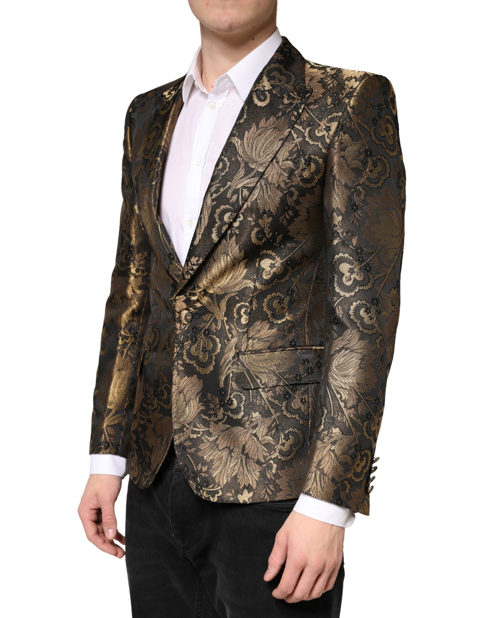 Dolce & Gabbana Gold Jacquard Single Breasted Tuxedo Men's Blazer