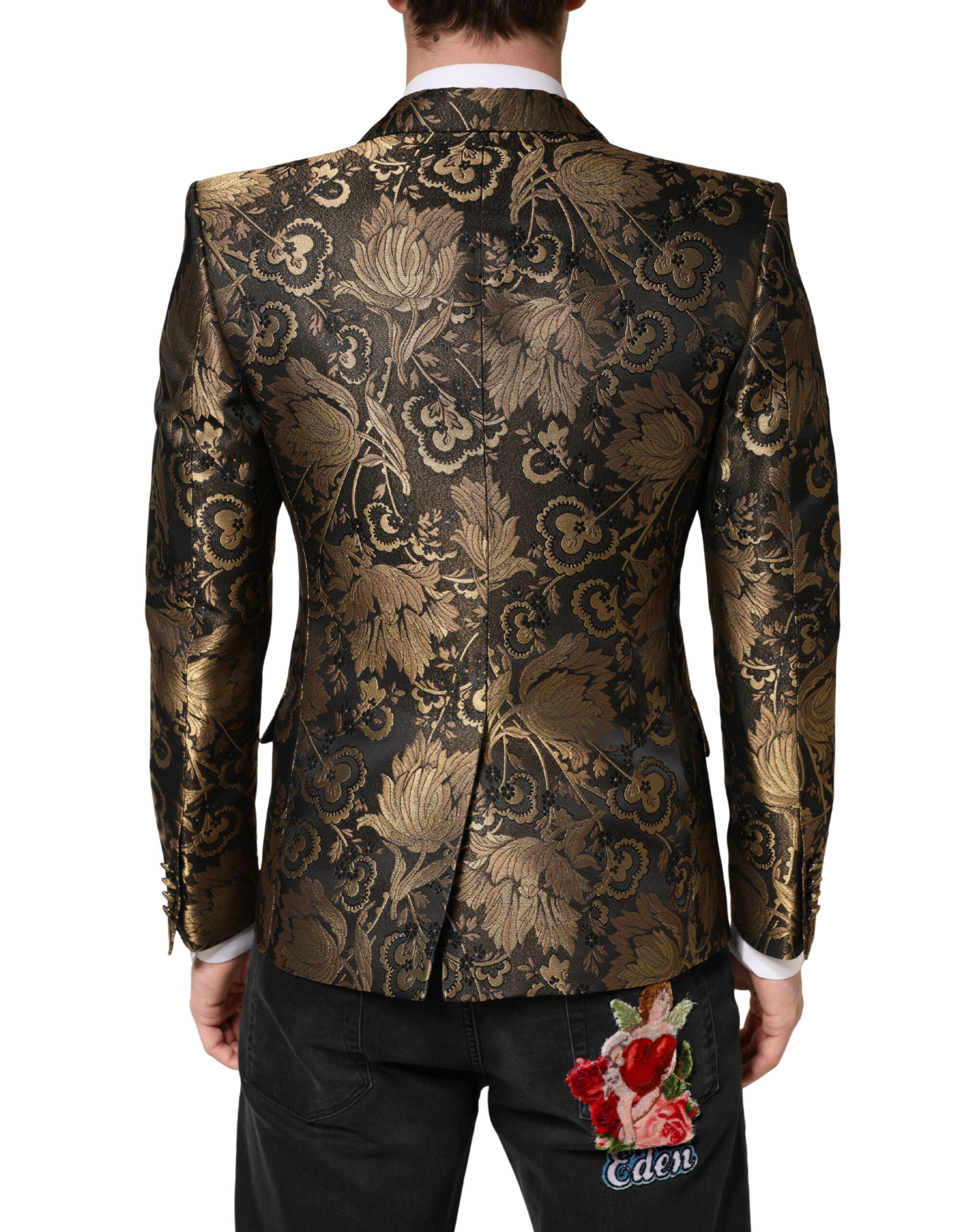 Dolce & Gabbana Gold Jacquard Single Breasted Tuxedo Men's Blazer