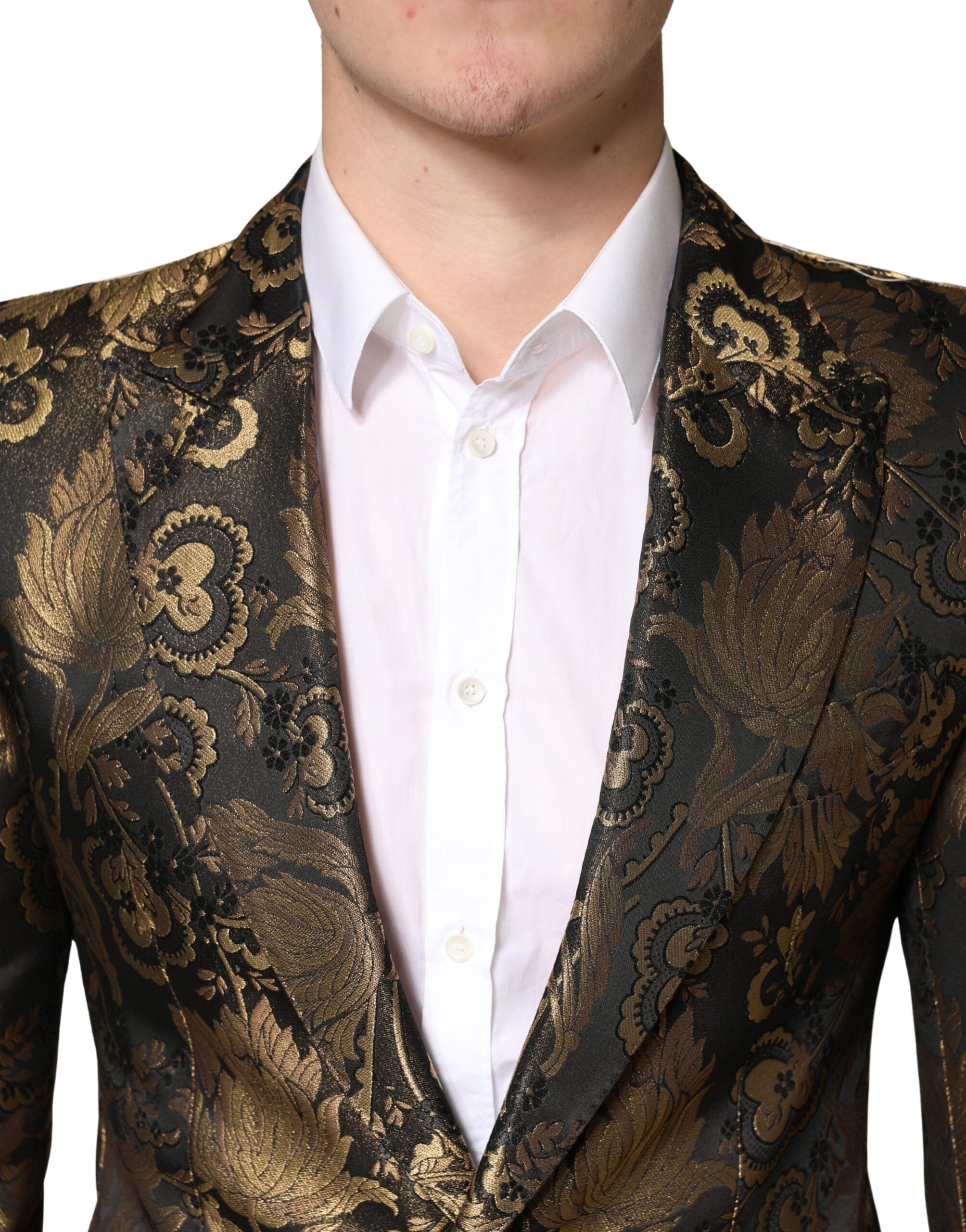Dolce & Gabbana Gold Jacquard Single Breasted Tuxedo Men's Blazer