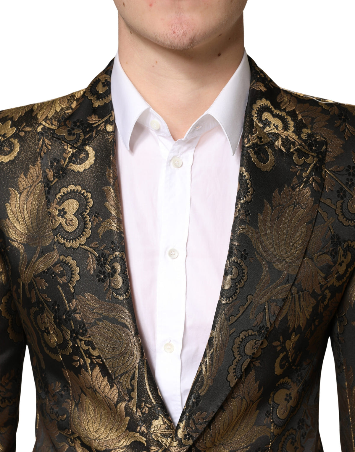 Dolce & Gabbana Gold Jacquard Single Breasted Tuxedo Men's Blazer