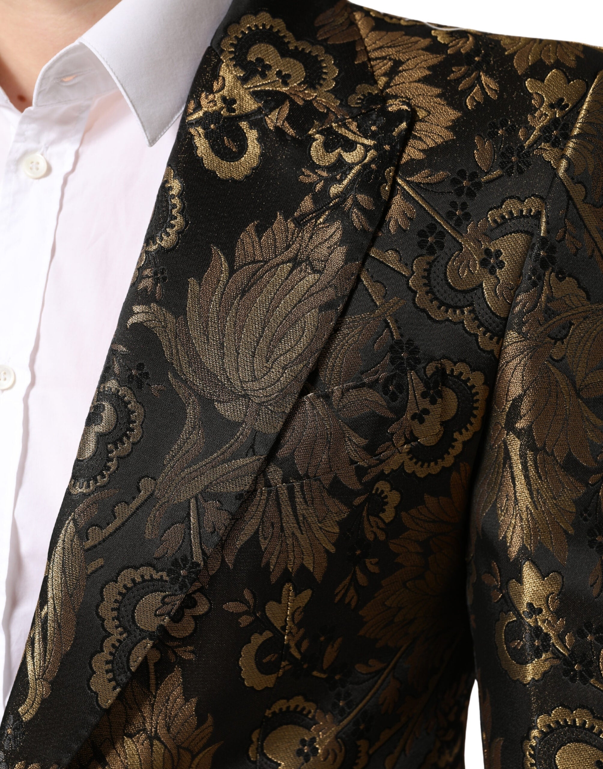 Dolce & Gabbana Gold Jacquard Single Breasted Tuxedo Men's Blazer