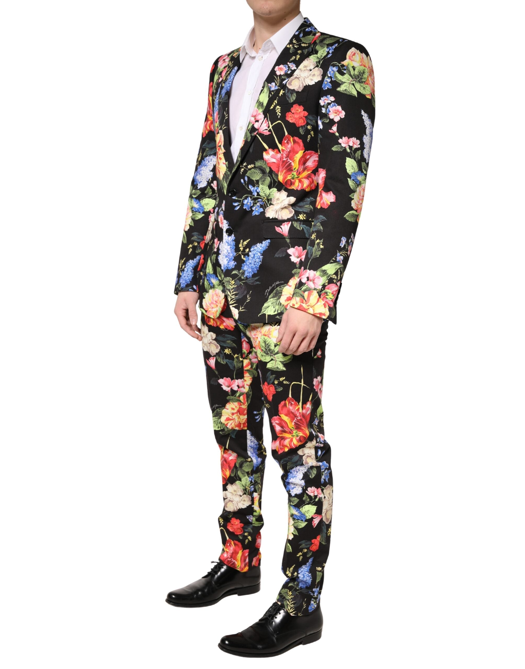 Dolce & Gabbana Black Floral Single Breasted MARTINI 2 Piece Men's Suit