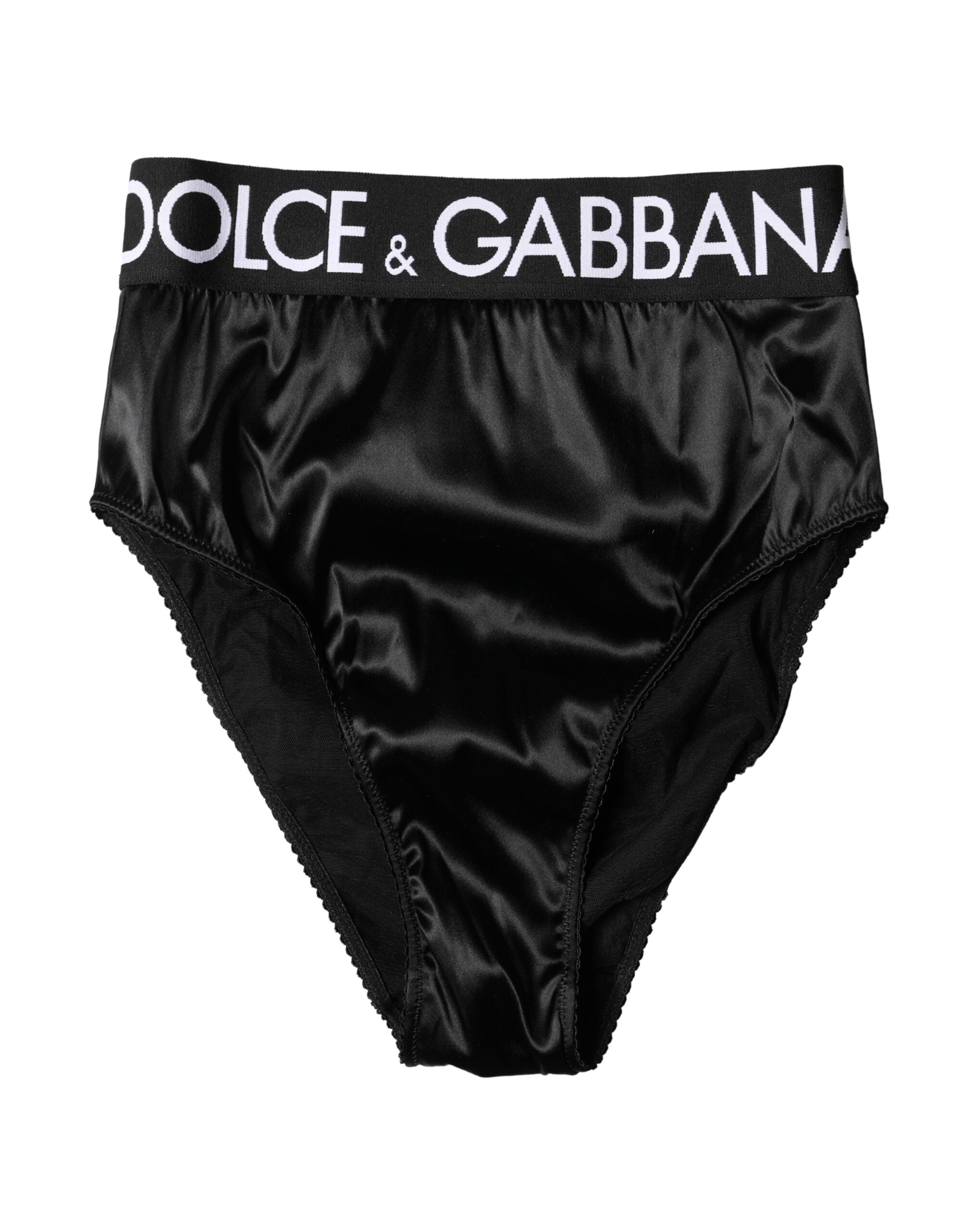 Dolce & Gabbana Black Satin High-Waist Brief Logo Women Women's Underwear