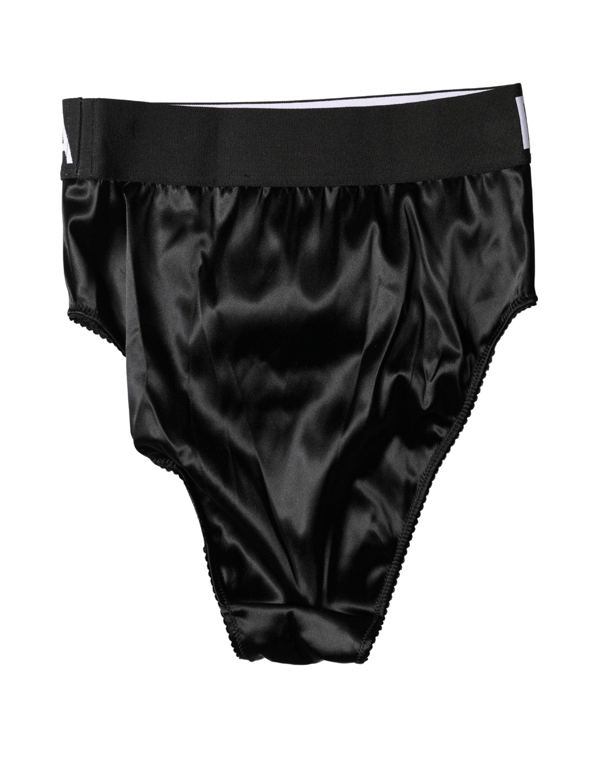 Dolce & Gabbana Black Satin High-Waist Brief Logo Women Women's Underwear