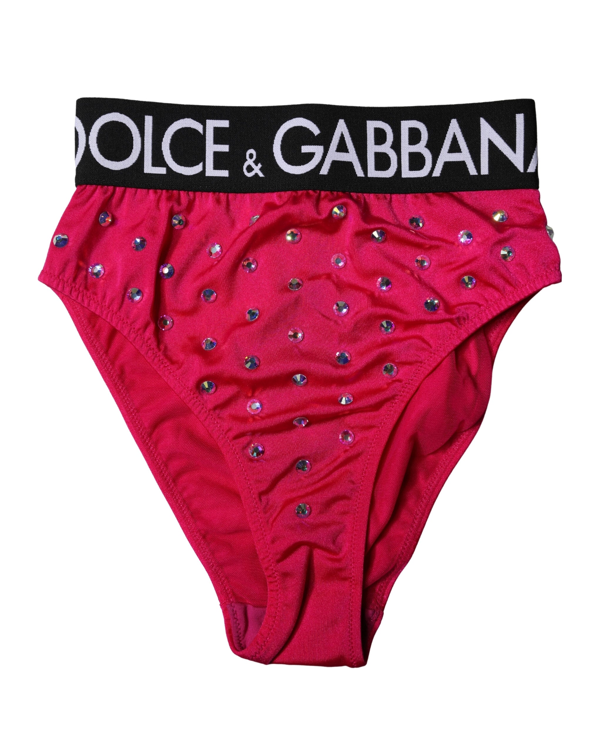 Dolce & Gabbana Pink Embellished High-Waist Brief Logo Women's Underwear