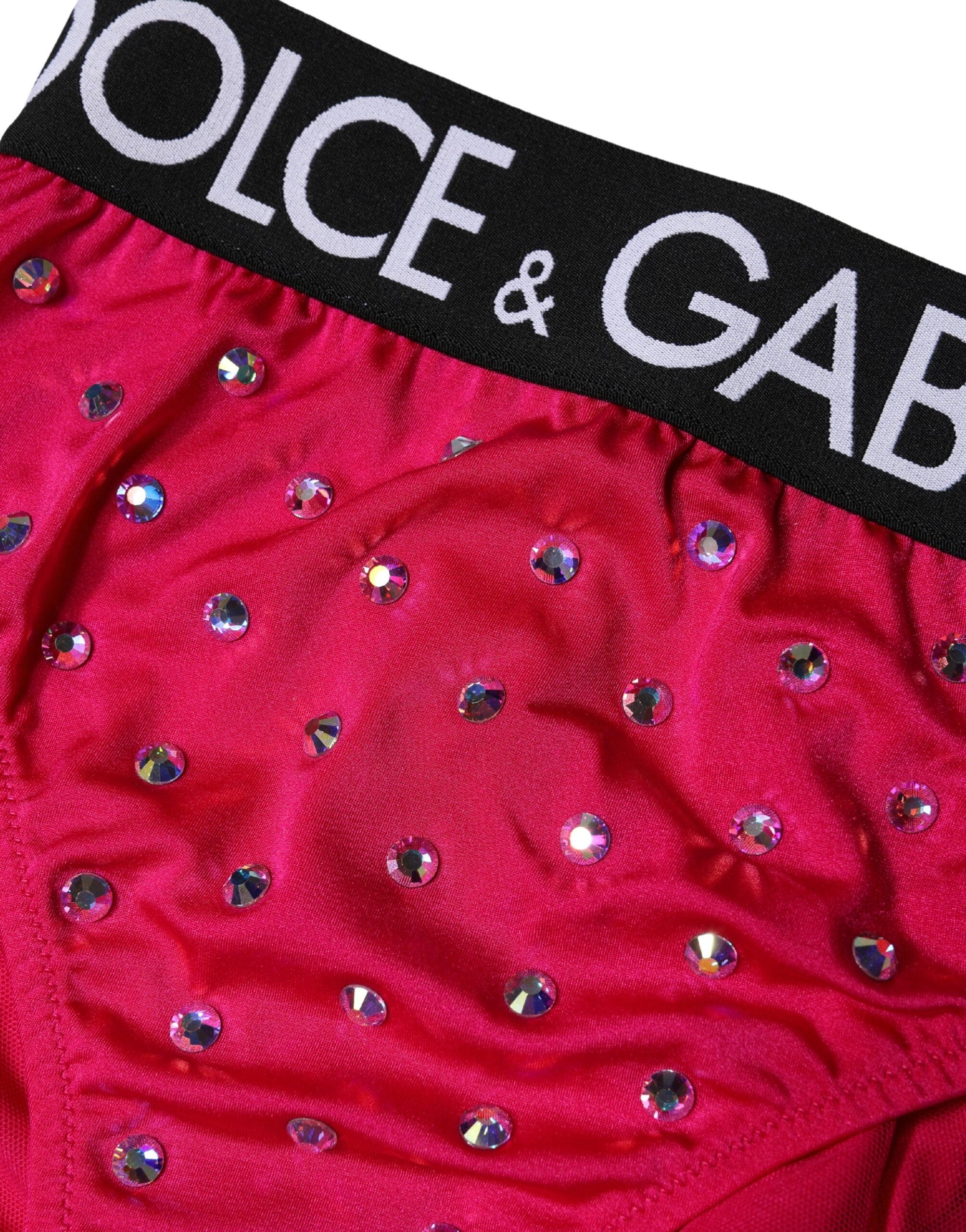 Dolce & Gabbana Pink Embellished High-Waist Brief Logo Women's Underwear