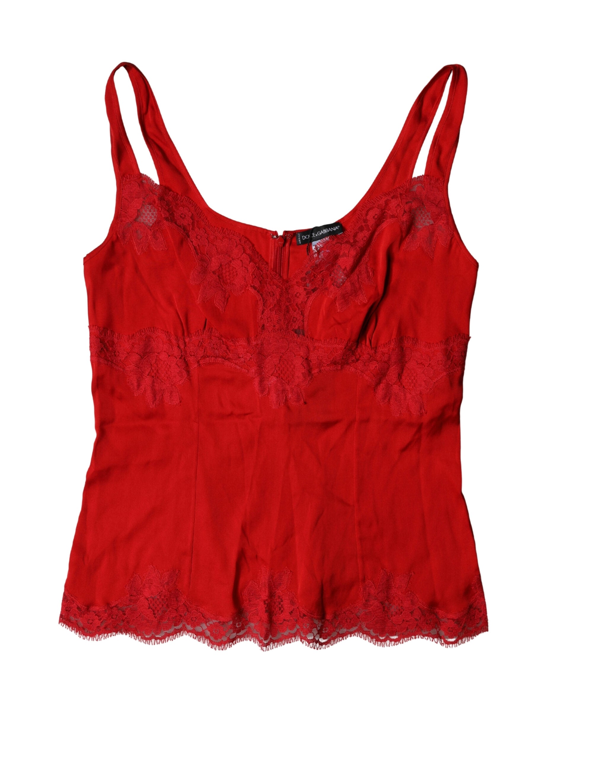 Dolce & Gabbana Red Silk Floral Lace Lingerie Top Women's Underwear