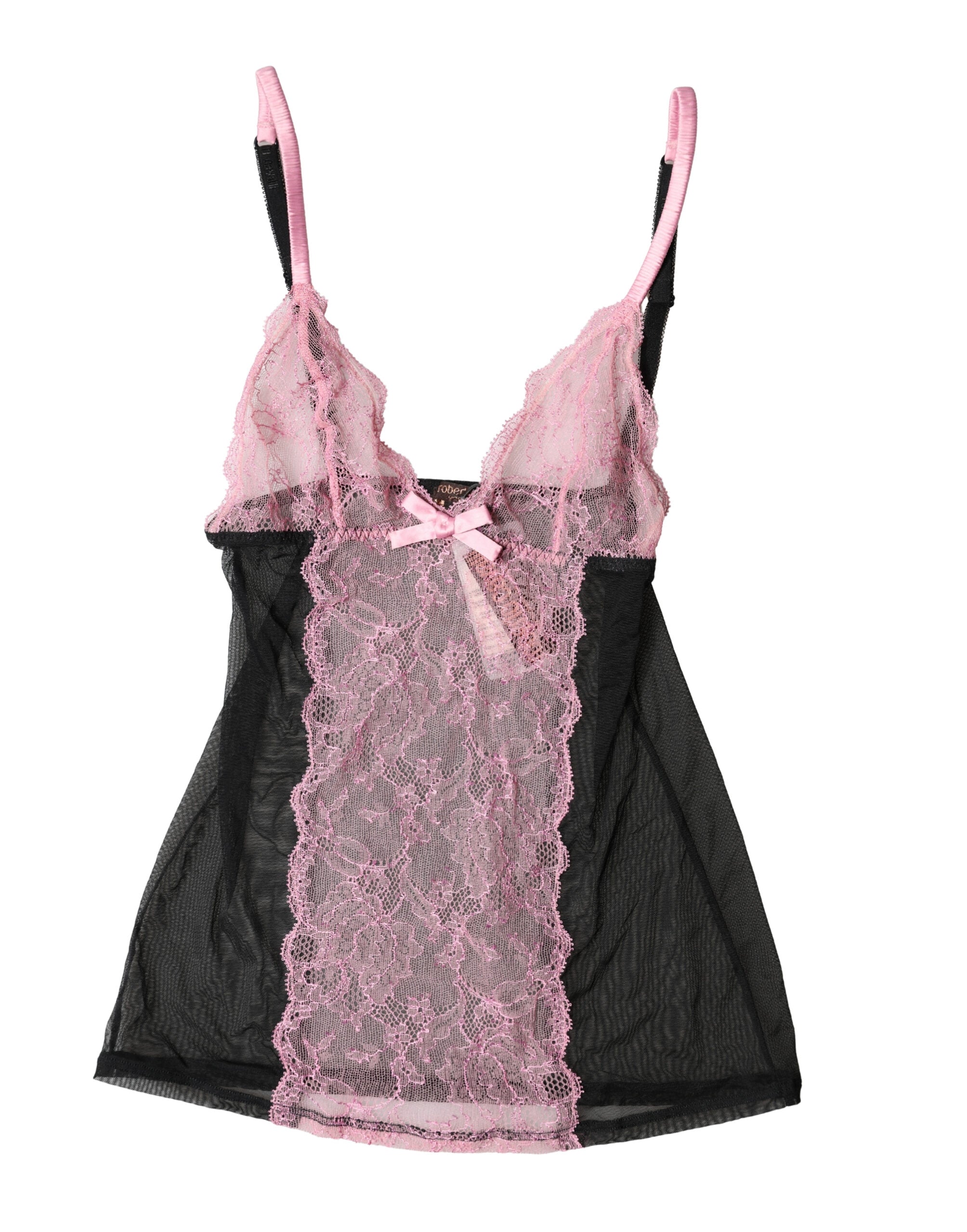 Roberto Cavalli Black Pink Floral Lace Lingerie Top Women's Underwear