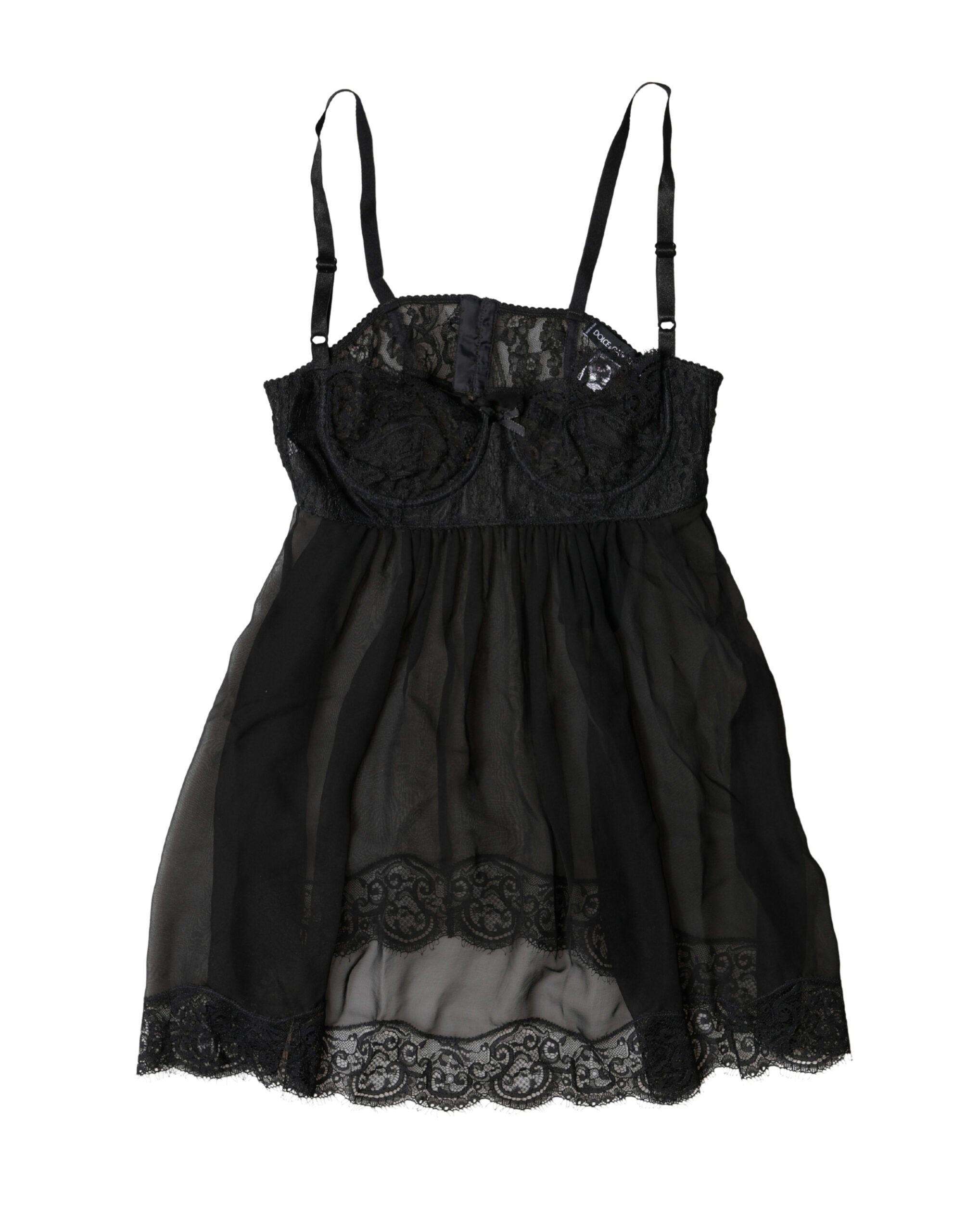 Dolce & Gabbana Black Silk Floral Lace Lingerie Top Women's Underwear