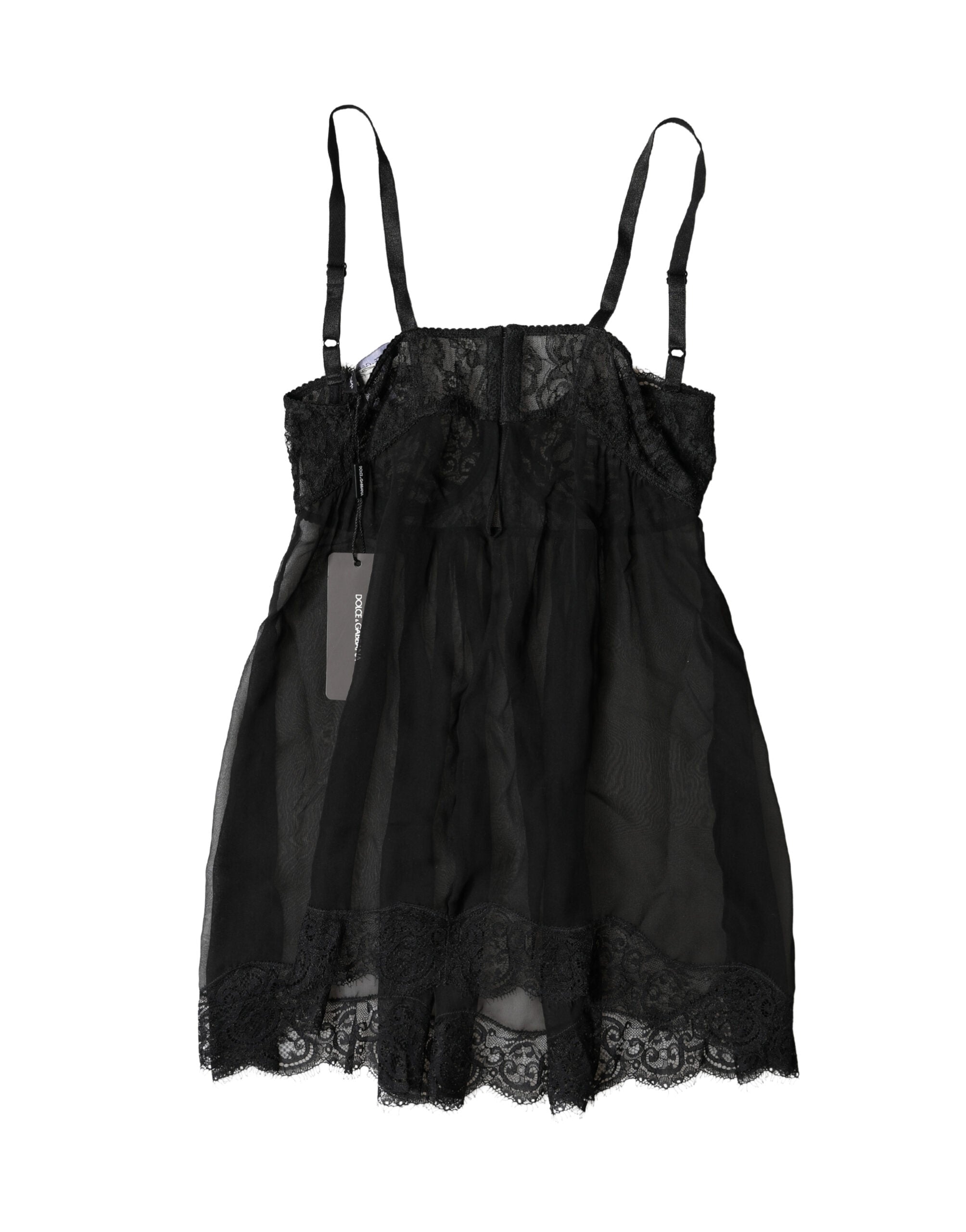 Dolce & Gabbana Black Silk Floral Lace Lingerie Top Women's Underwear