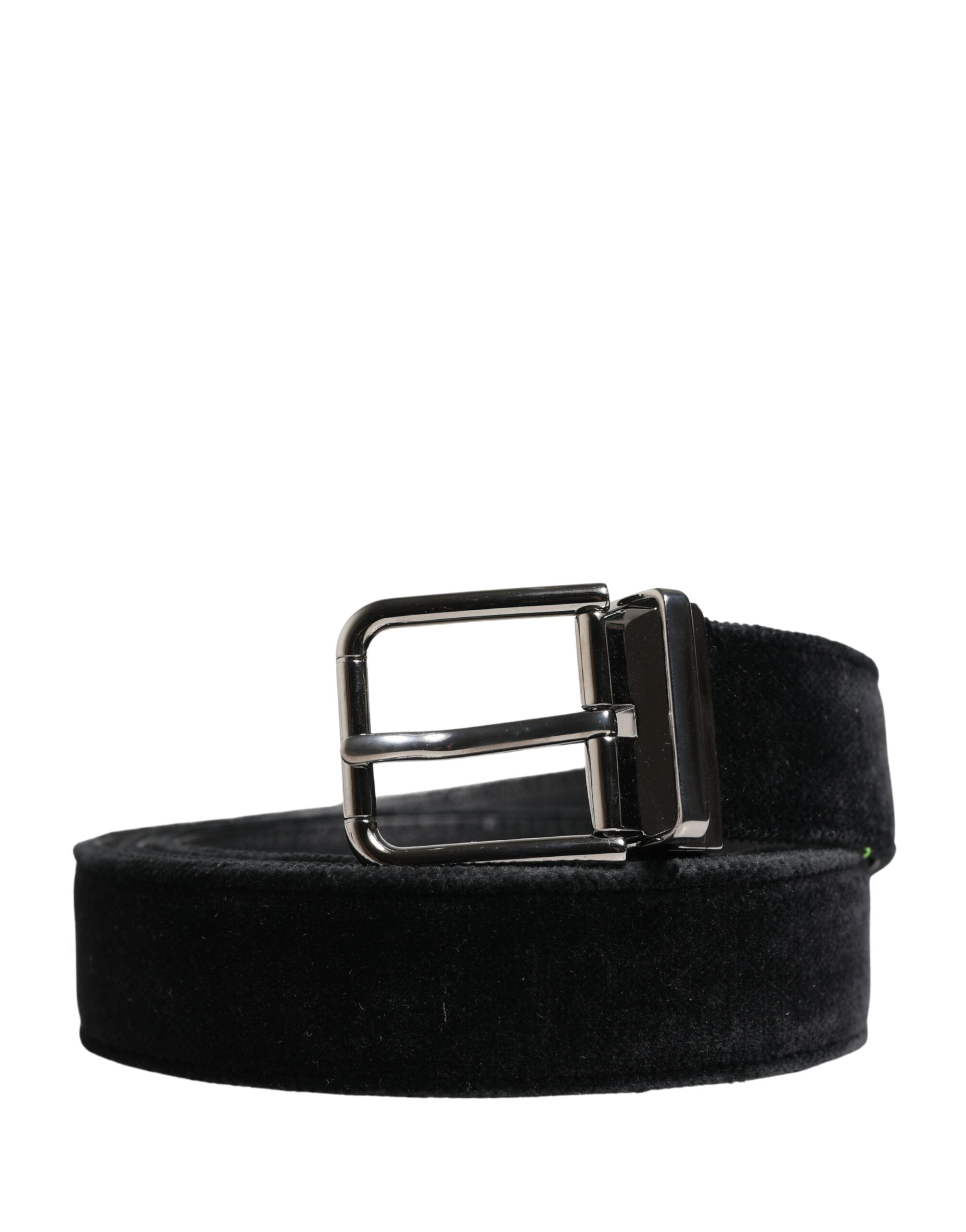 Dolce & Gabbana Black Suede Silver Tone Metal Buckle Men Men's Belt
