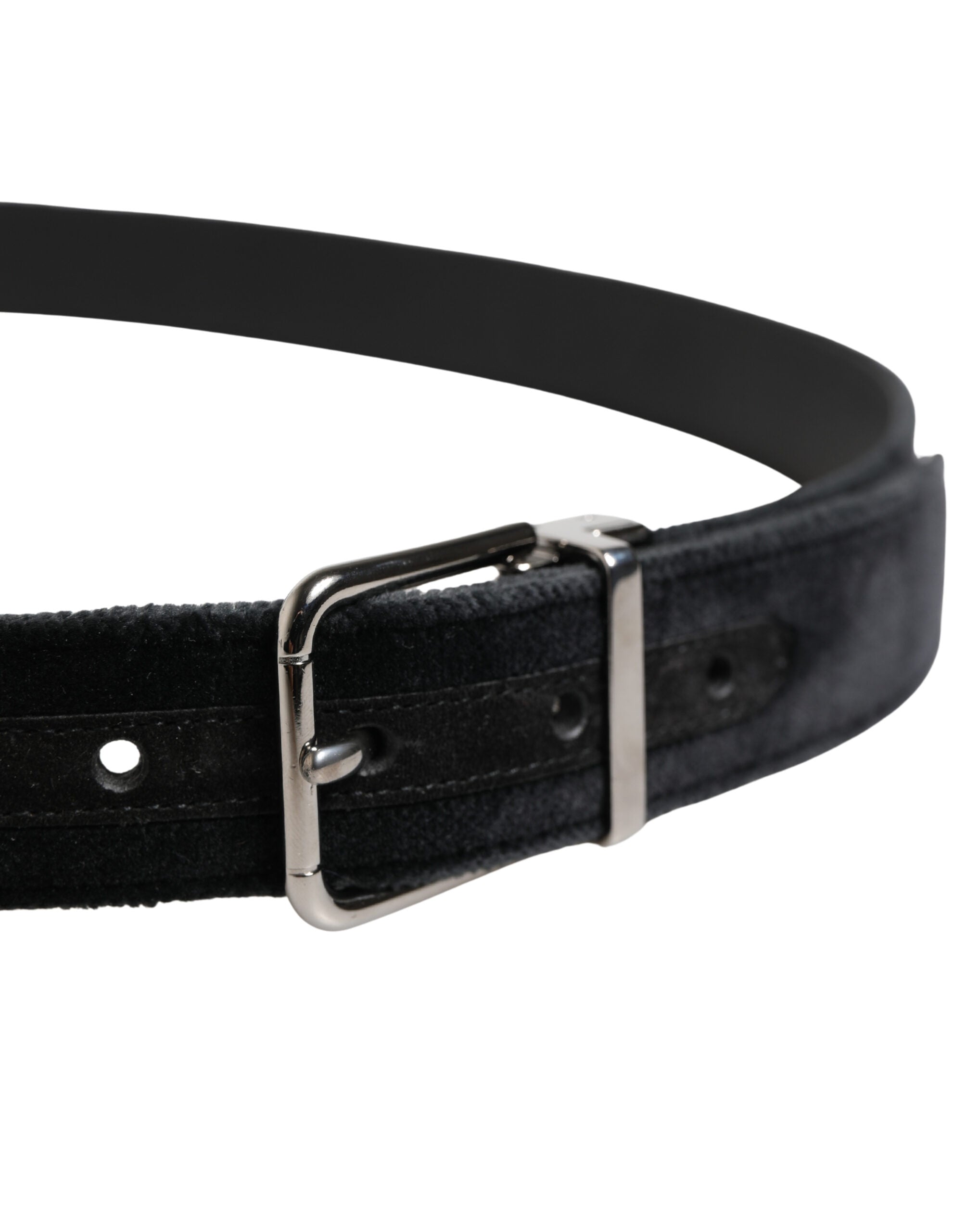 Dolce & Gabbana Black Suede Silver Tone Metal Buckle Men Men's Belt
