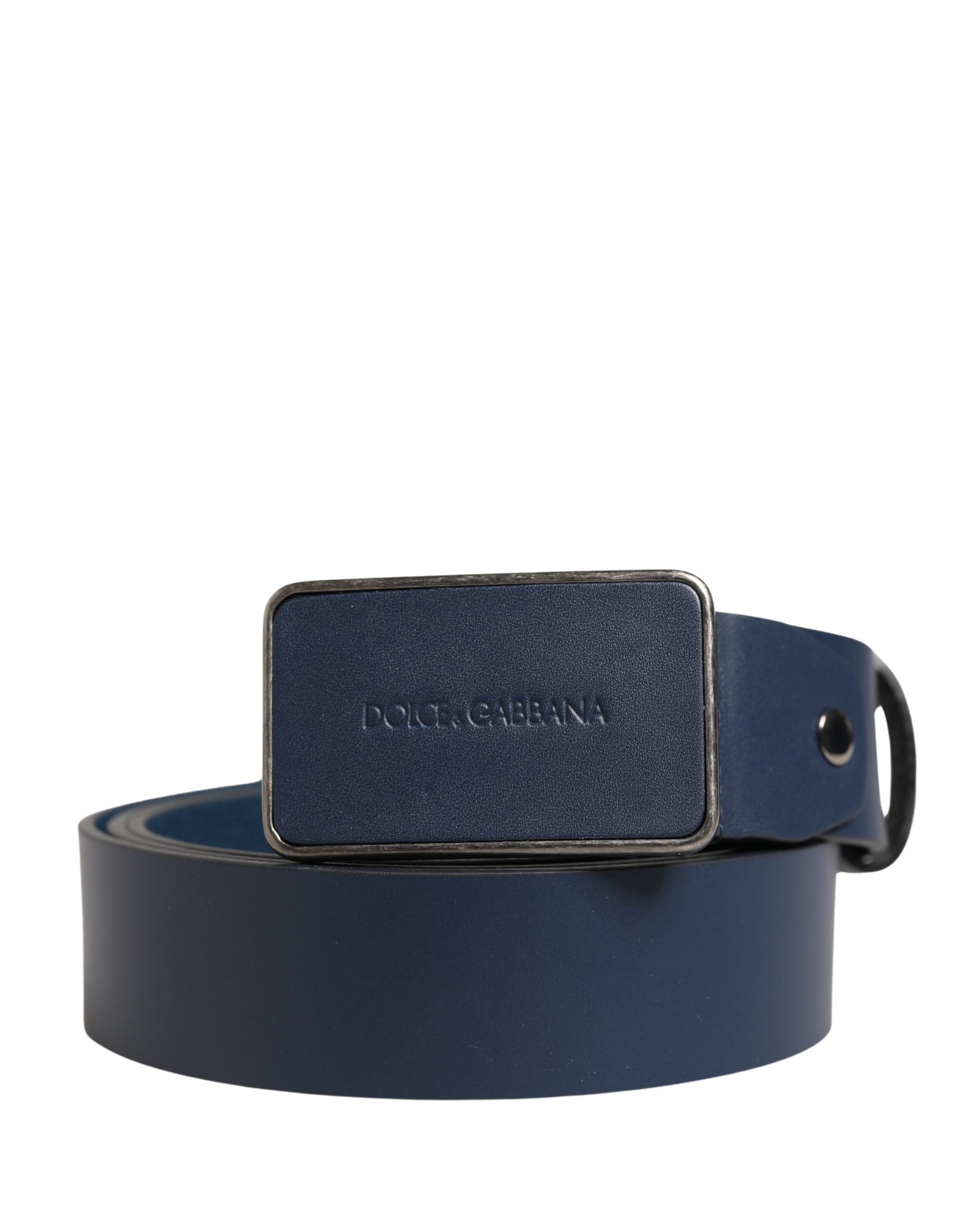 Dolce & Gabbana Blue Leather Logo Metal Buckle Men Men's Belt
