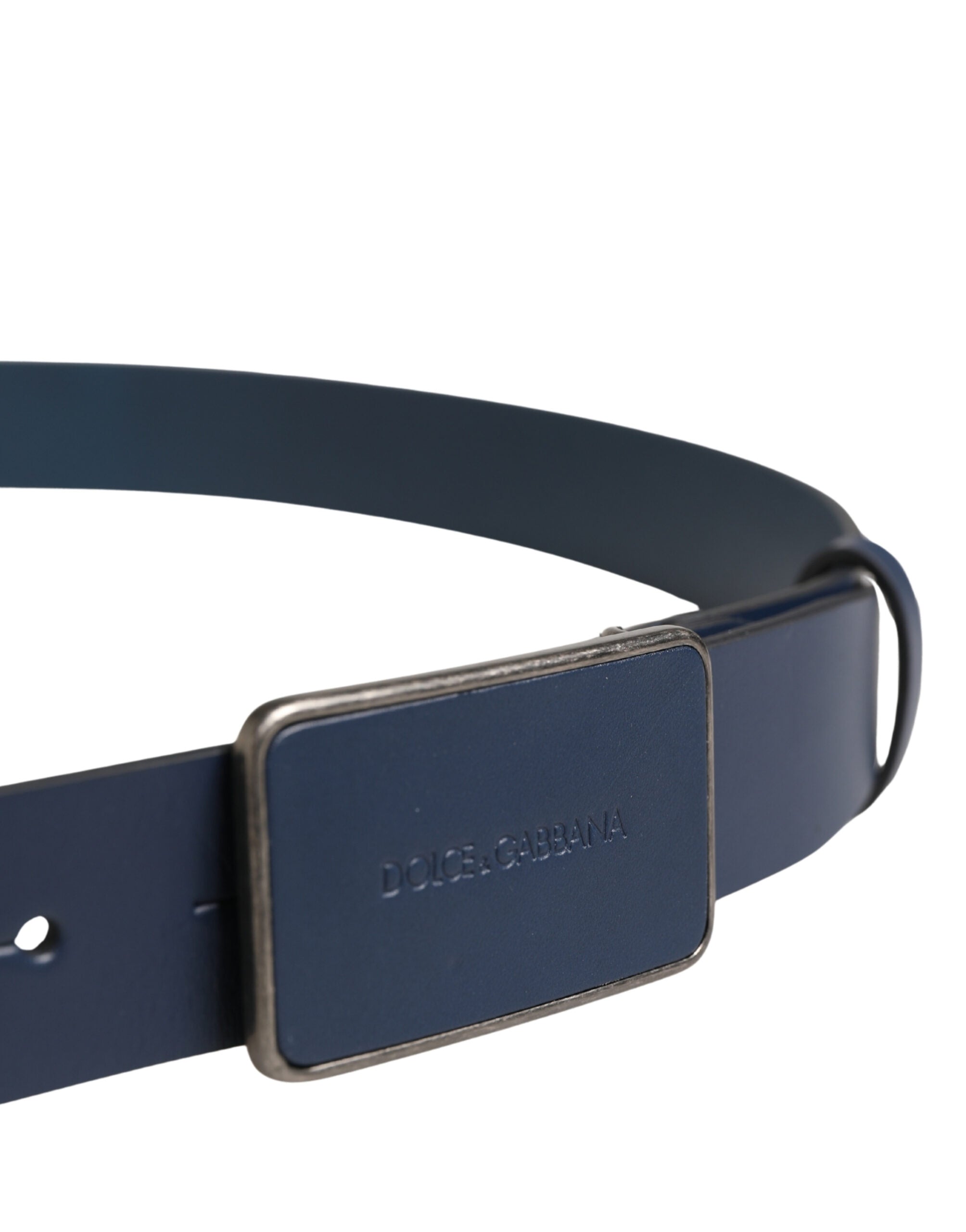 Dolce & Gabbana Blue Leather Logo Metal Buckle Men Men's Belt