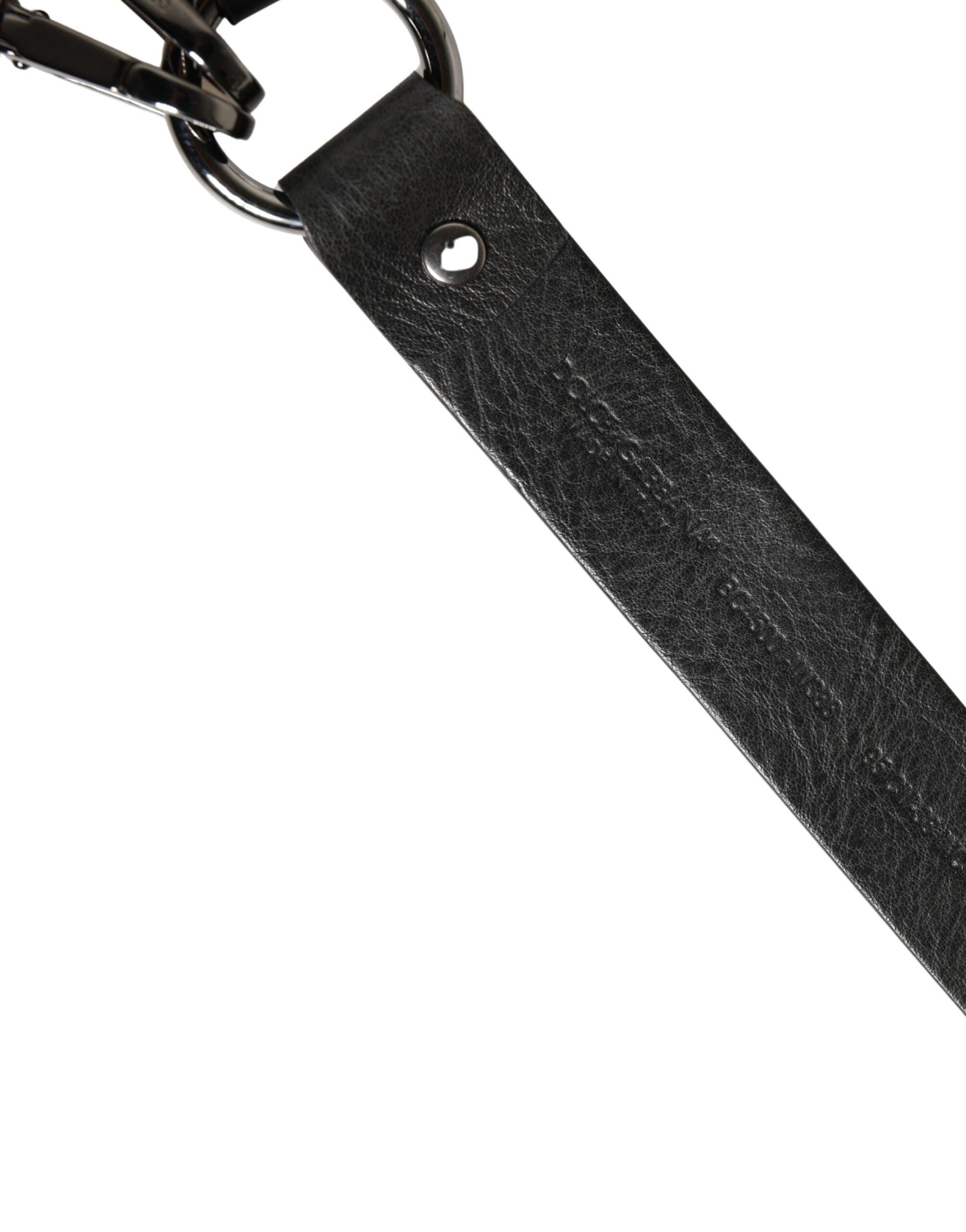 Dolce & Gabbana Black Leather Silver Chain Waist Men Men's Belt