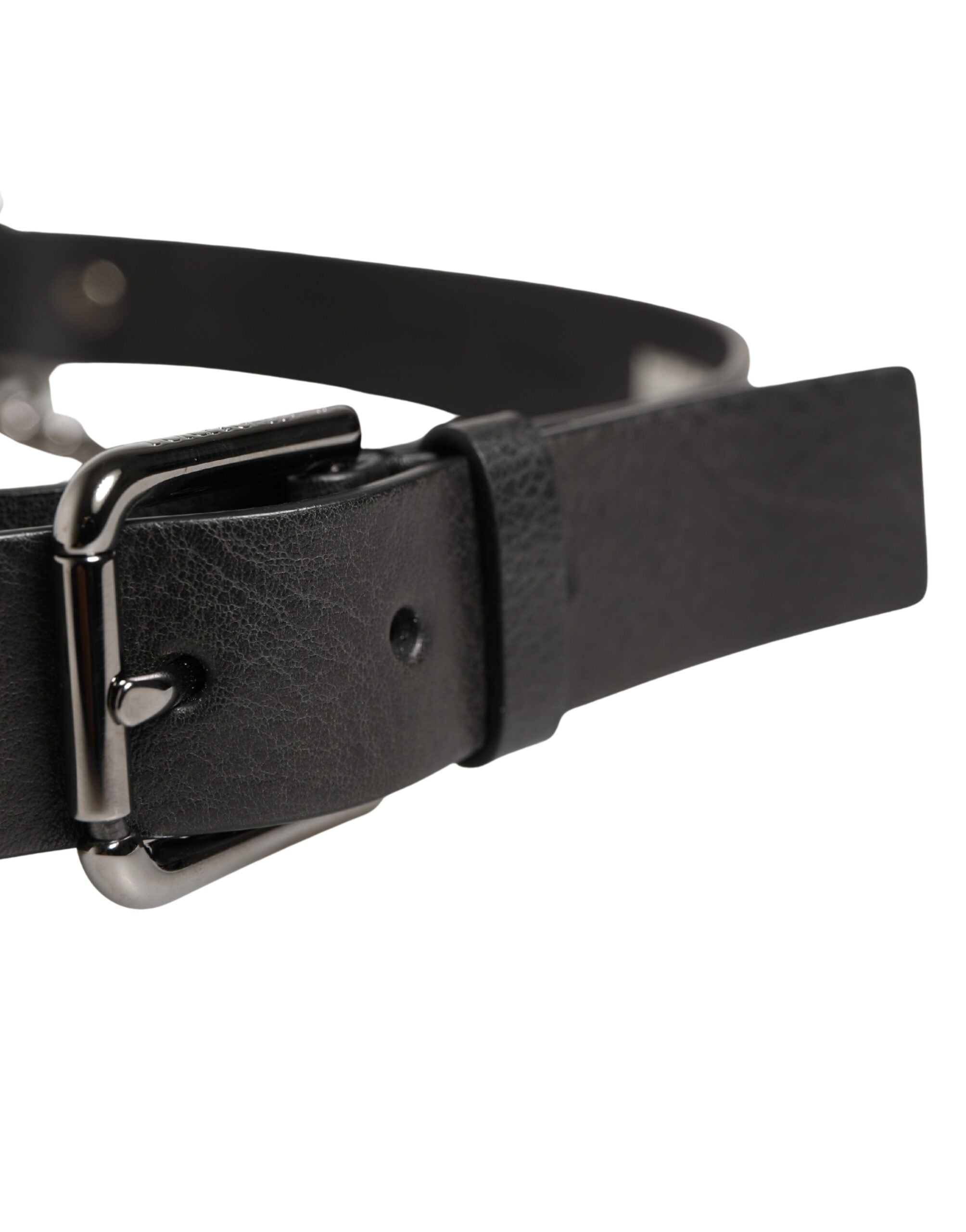 Dolce & Gabbana Black Leather Silver Chain Waist Men Men's Belt