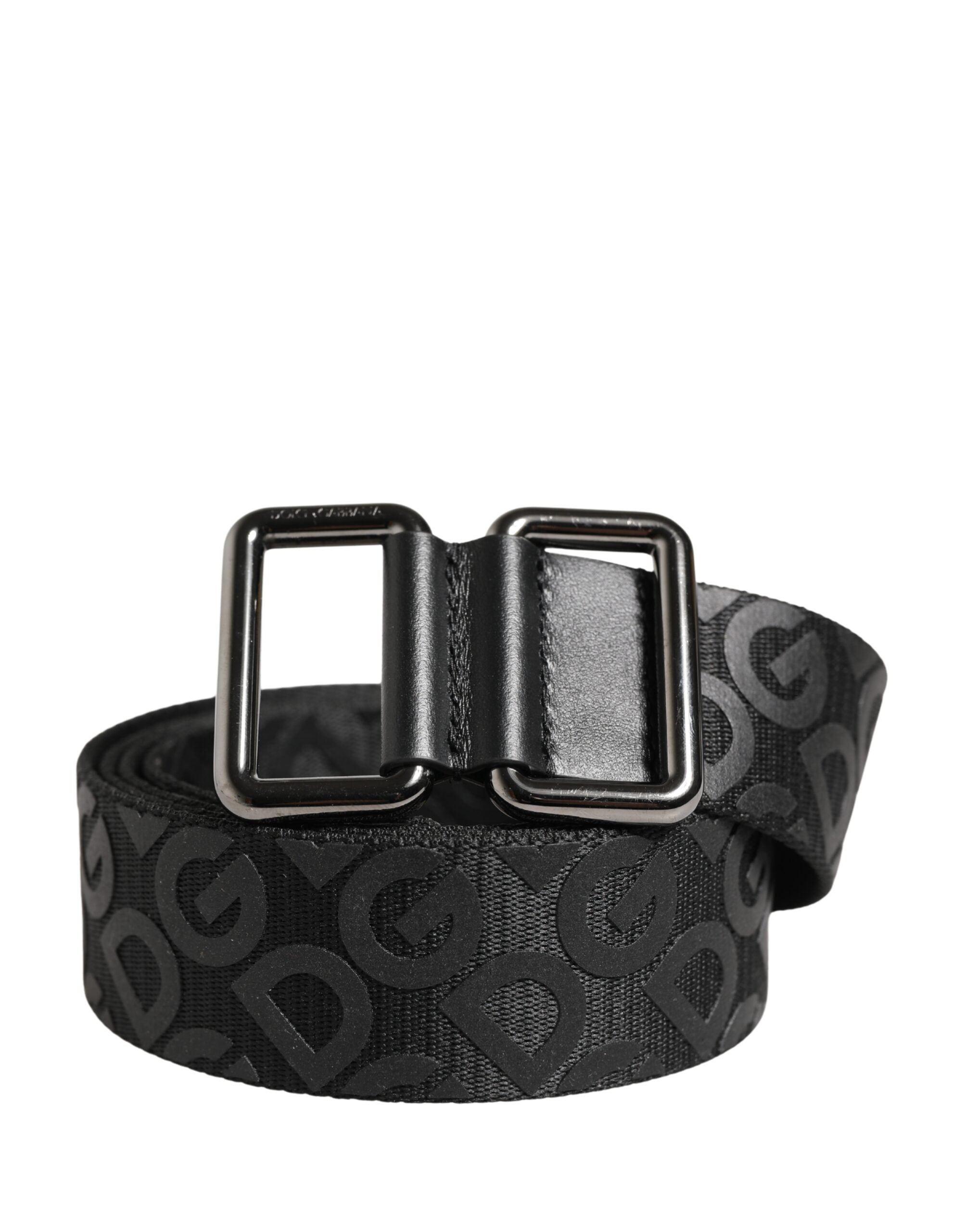 Dolce & Gabbana Black Logo Monogram Silver Metal Buckle Men's Belt (Pre-Owned)