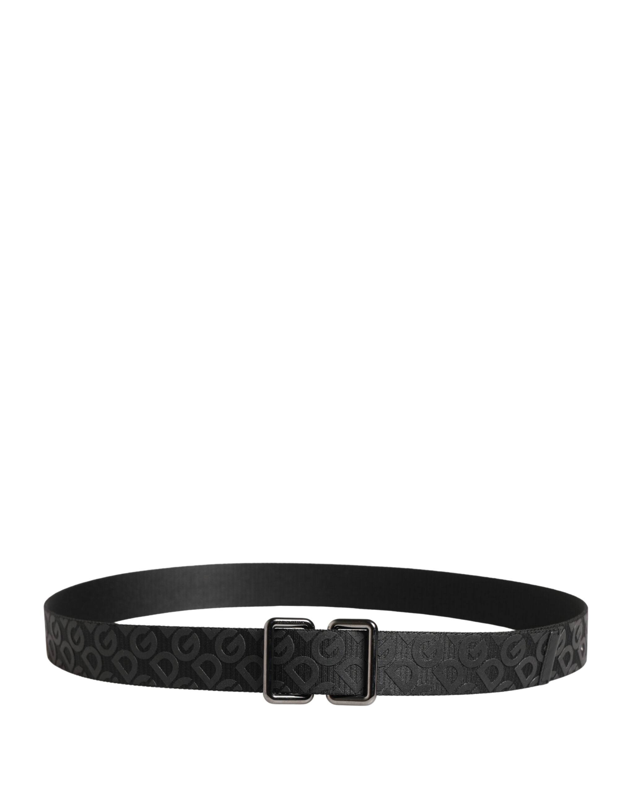 Dolce & Gabbana Black Logo Monogram Silver Metal Buckle Men's Belt (Pre-Owned)