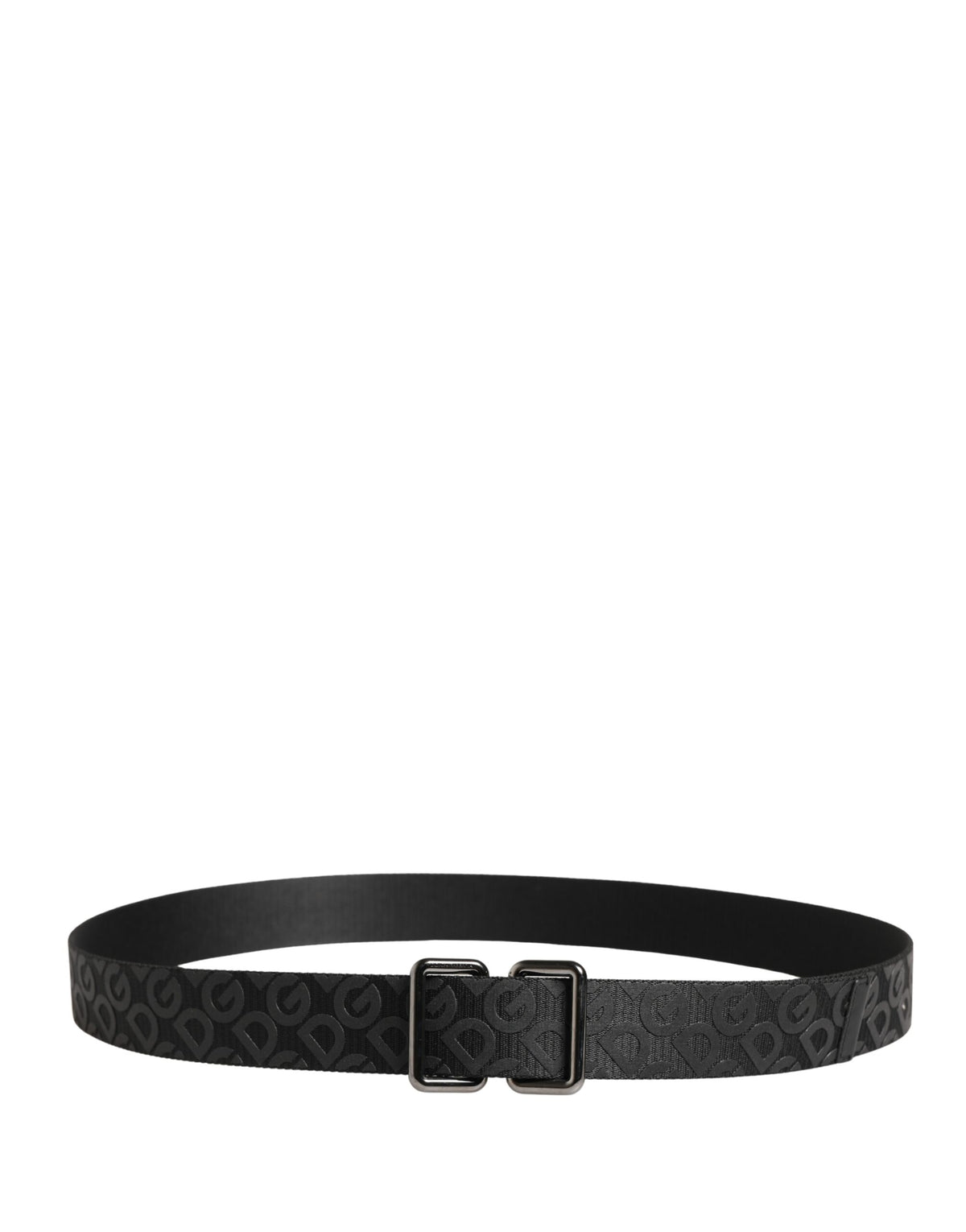 Dolce & Gabbana Black Logo Monogram Silver Metal Buckle Men's Belt (Pre-Owned)
