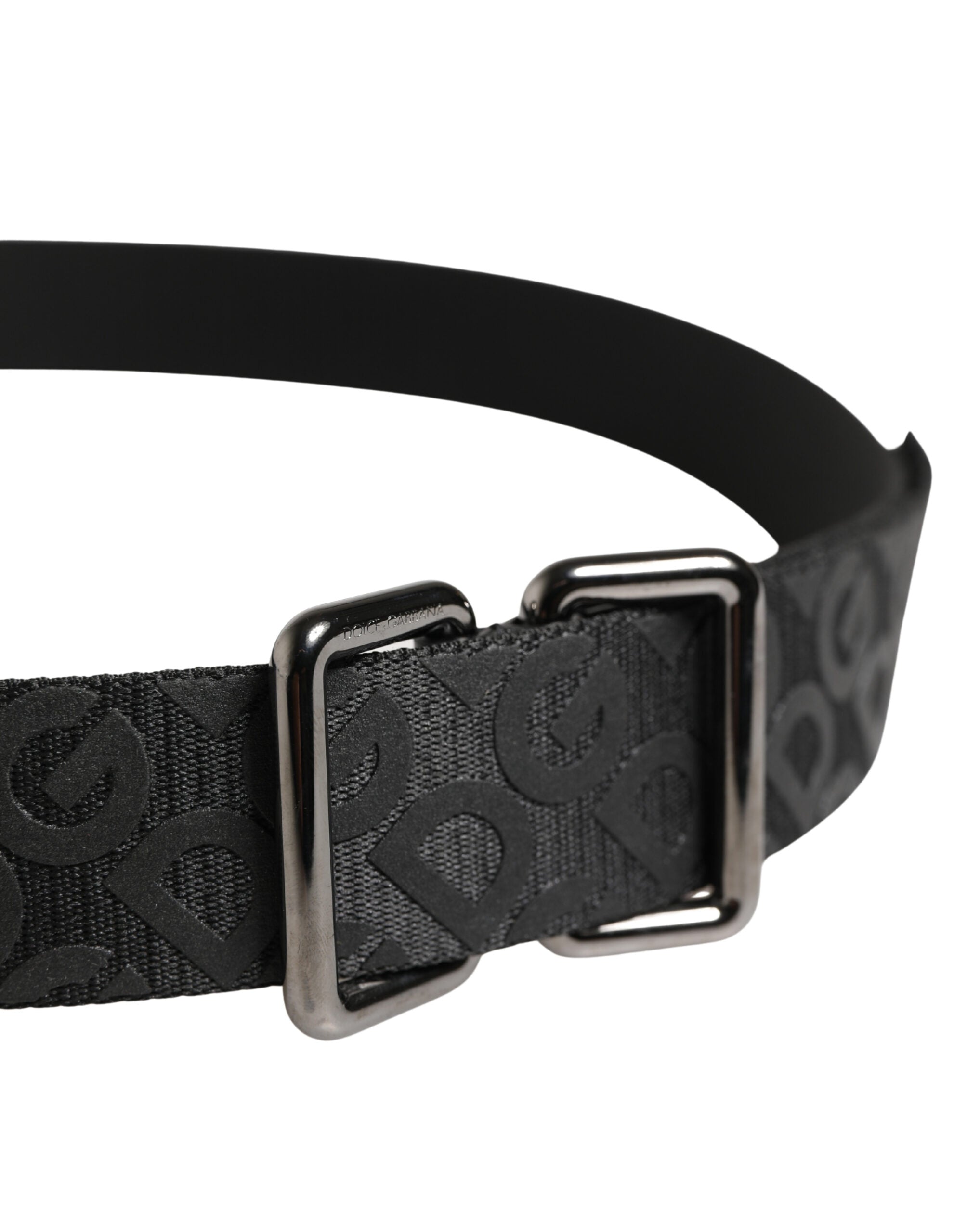 Dolce & Gabbana Black Logo Monogram Silver Metal Buckle Men's Belt (Pre-Owned)