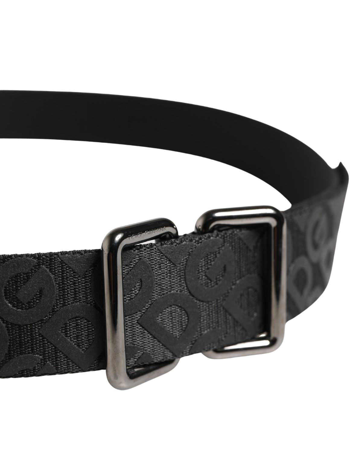 Dolce & Gabbana Black Logo Monogram Silver Metal Buckle Men's Belt (Pre-Owned)