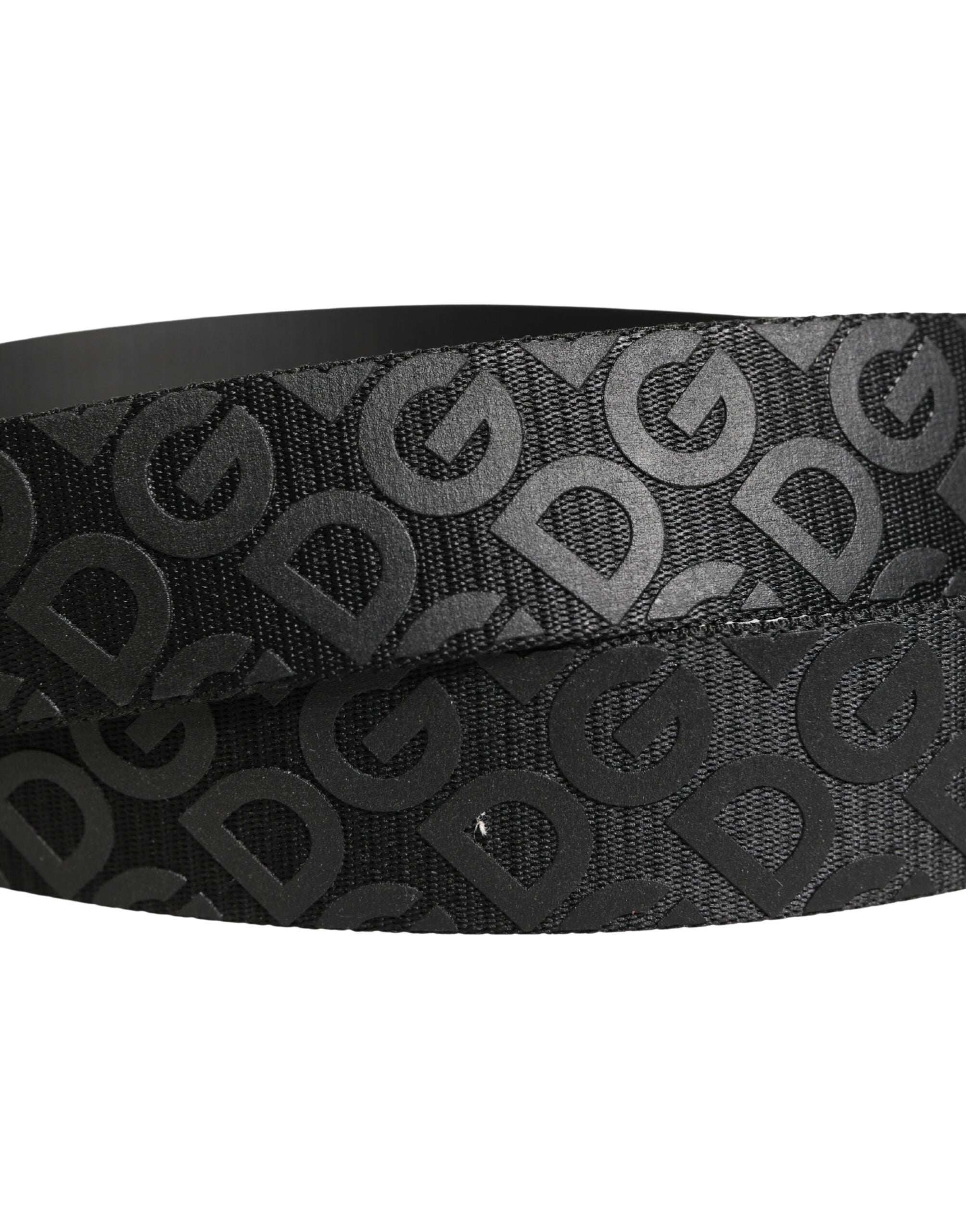 Dolce & Gabbana Black Logo Monogram Silver Metal Buckle Men's Belt (Pre-Owned)