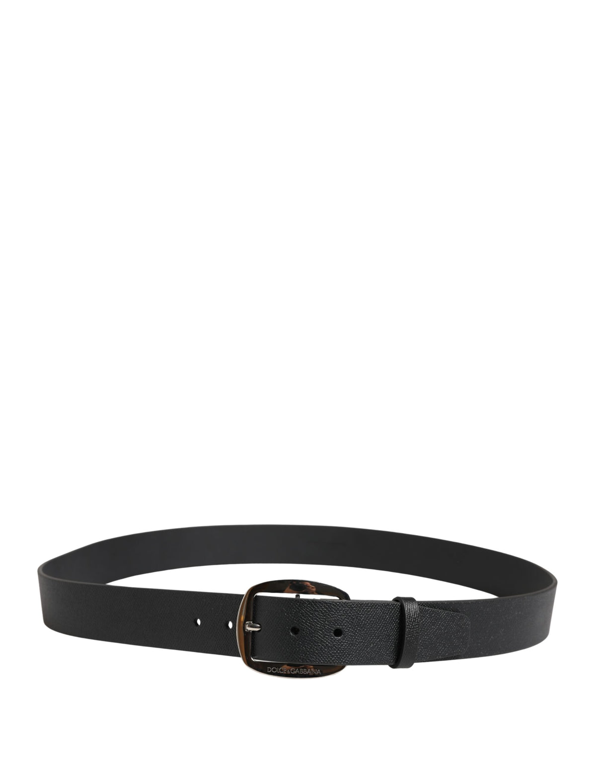 Dolce & Gabbana Black Calf Leather Silver Metal Buckle Men's Belt (Pre-Owned)