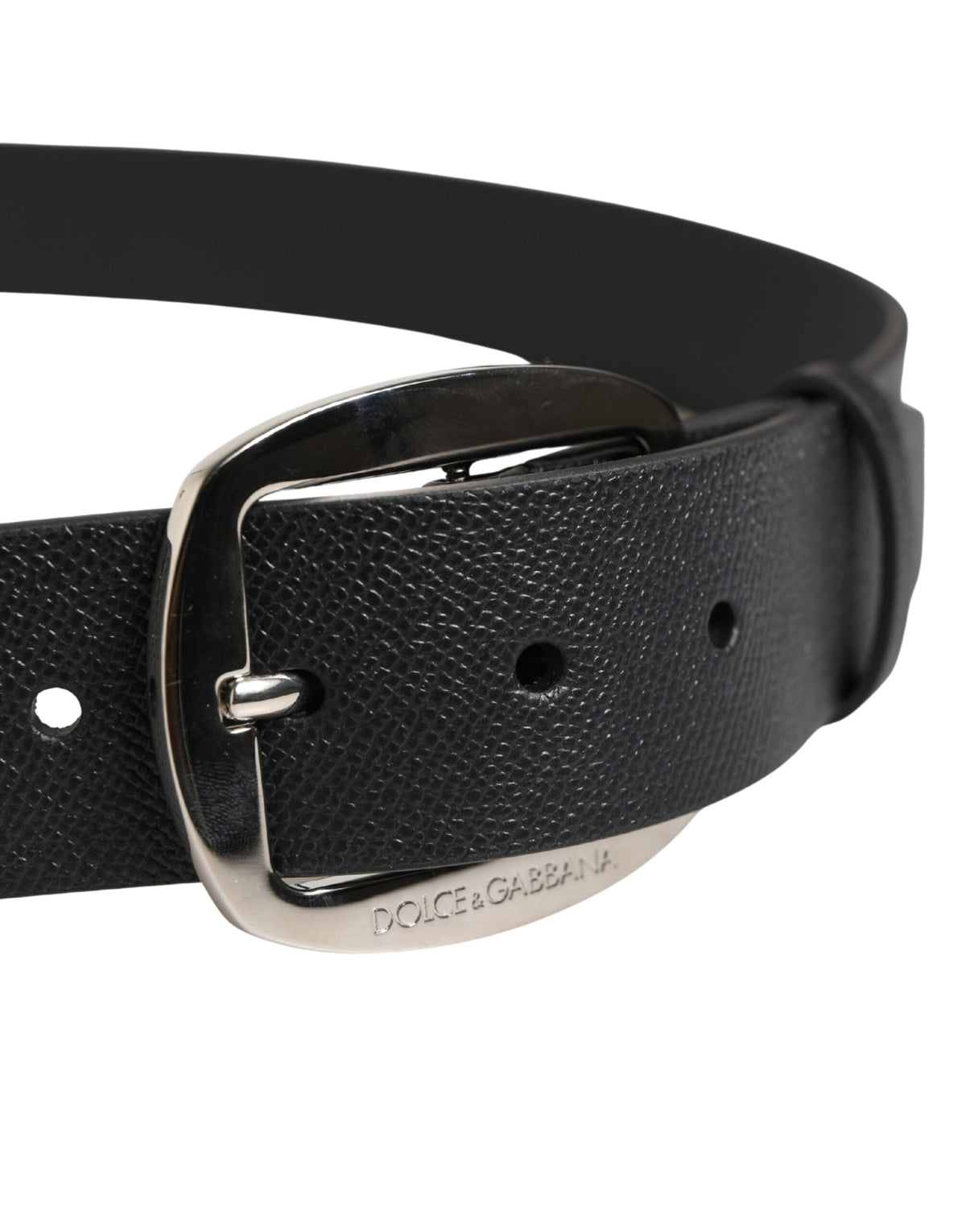 Dolce & Gabbana Black Calf Leather Silver Metal Buckle Men's Belt (Pre-Owned)
