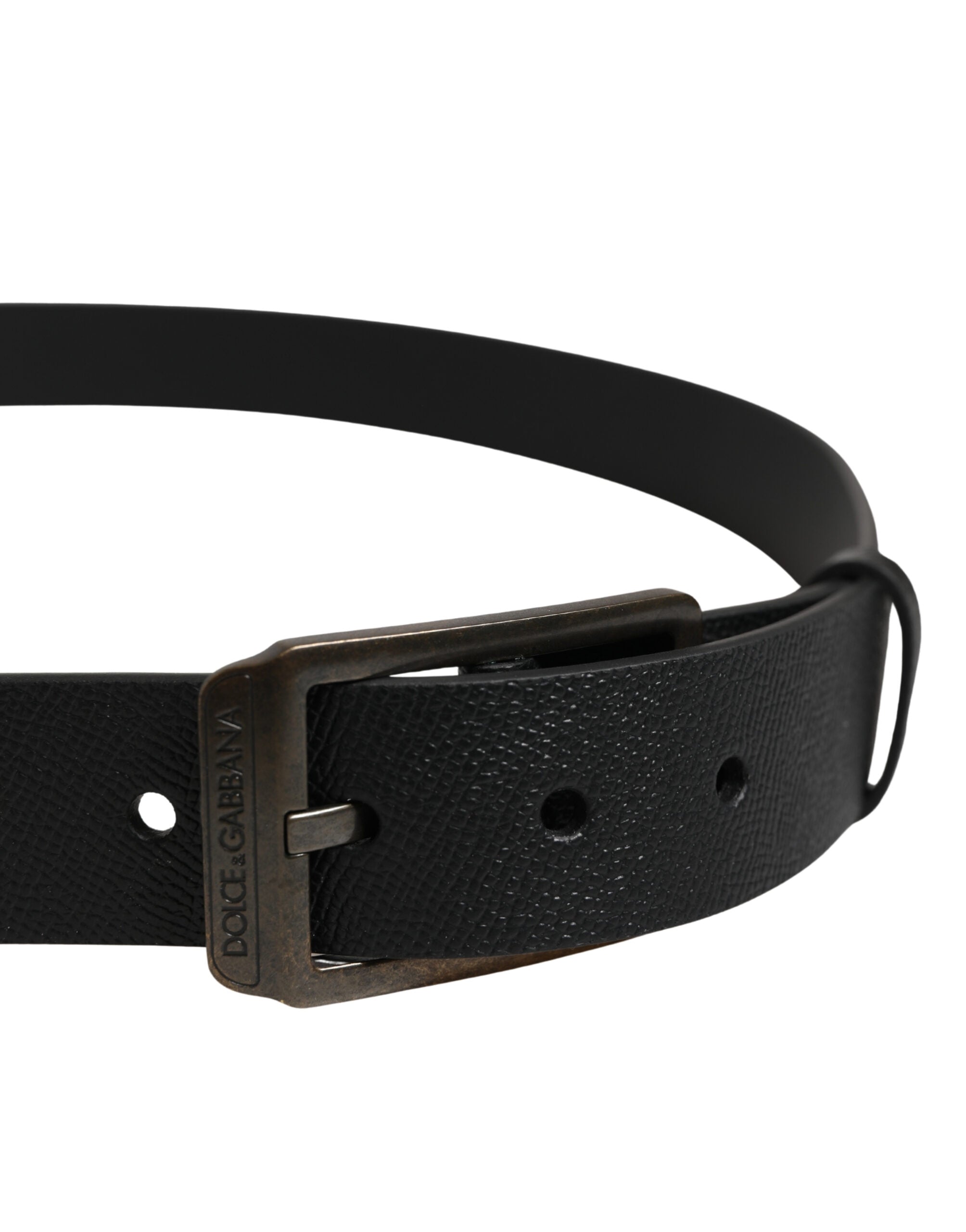 Dolce & Gabbana Black Calf Leather Gold Metal Buckle Men's Belt