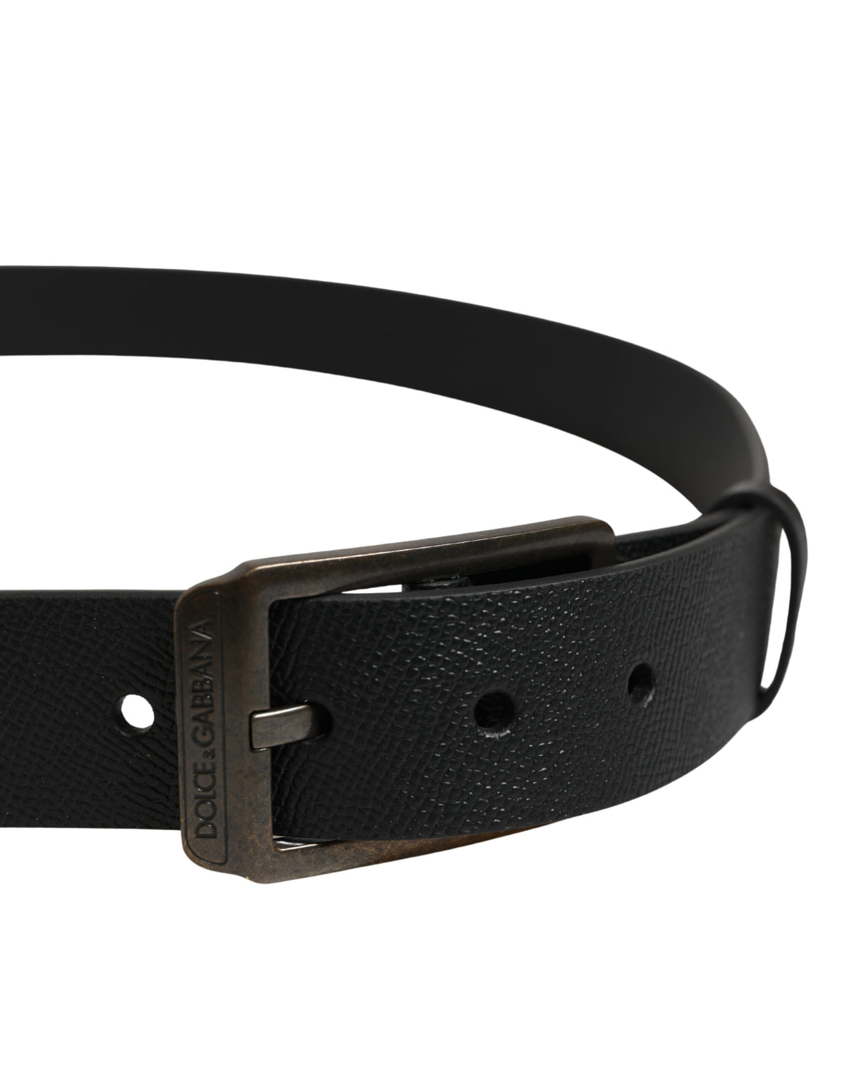 Dolce & Gabbana Black Calf Leather Gold Metal Buckle Men's Belt