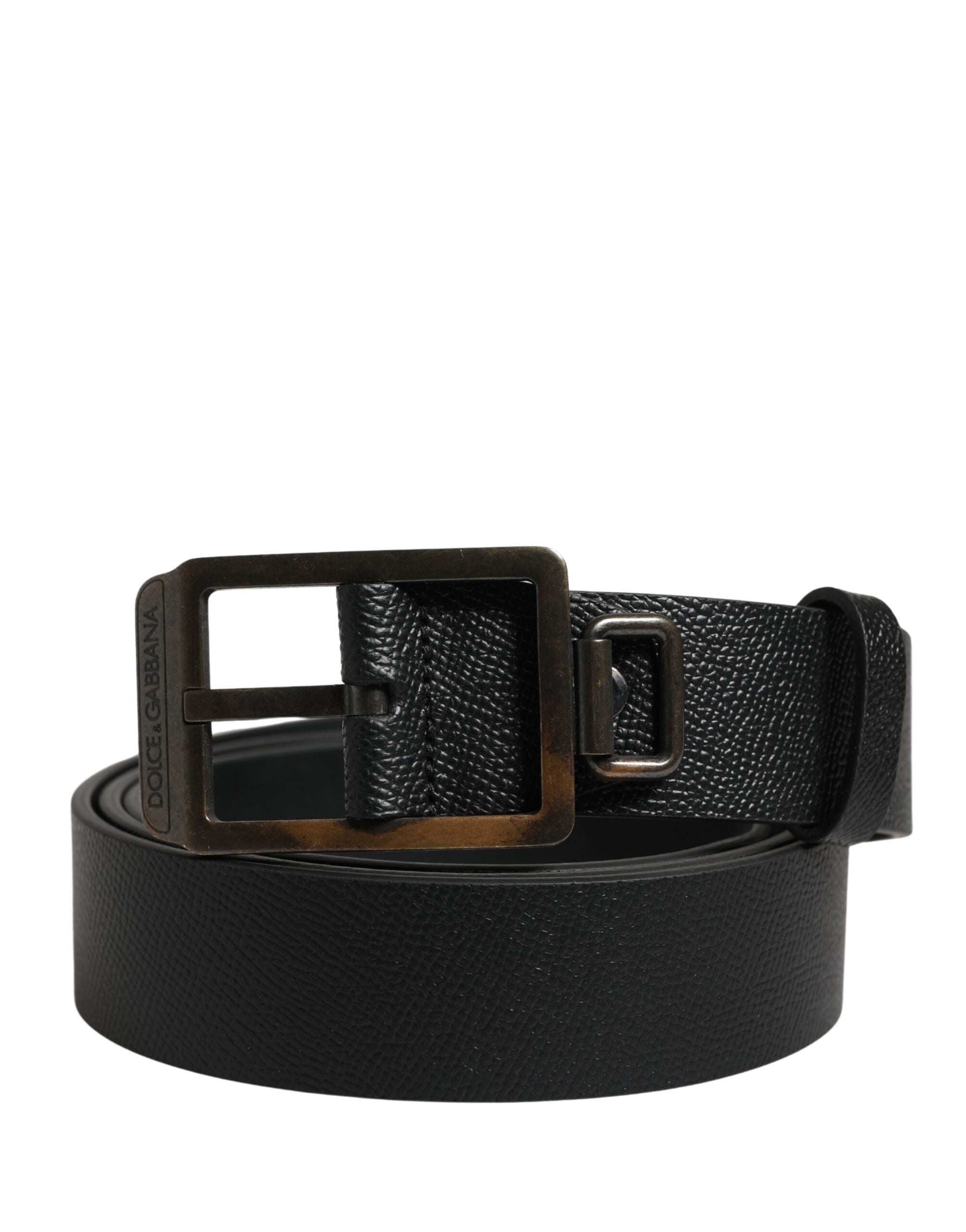 Dolce & Gabbana Black Calf Leather Gold Metal Buckle Men's Belt (Pre-Owned)