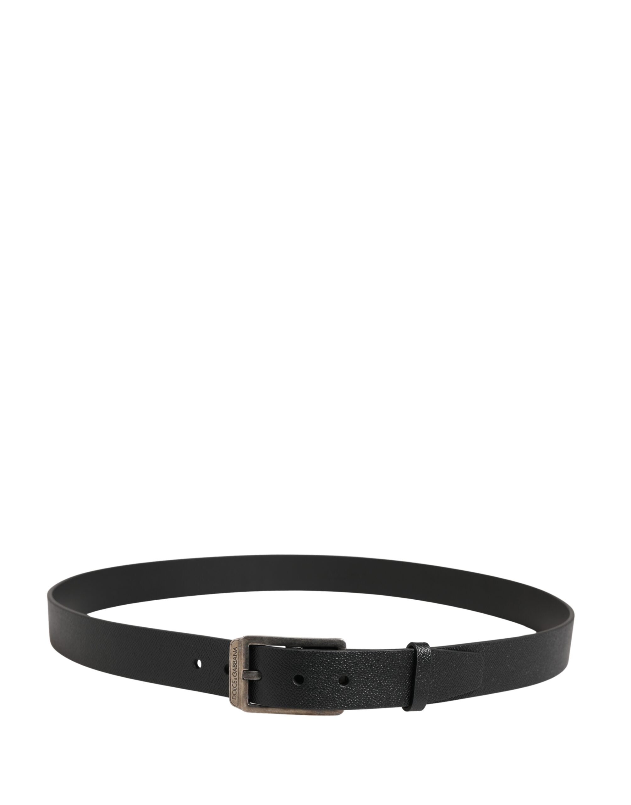 Dolce & Gabbana Black Calf Leather Silver Metal Buckle Men's Belt