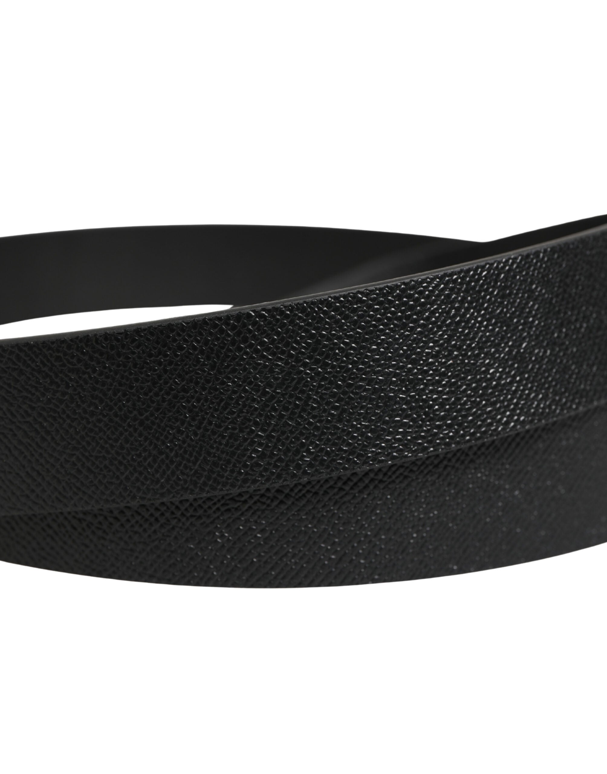 Dolce & Gabbana Black Calf Leather Silver Metal Buckle Men's Belt