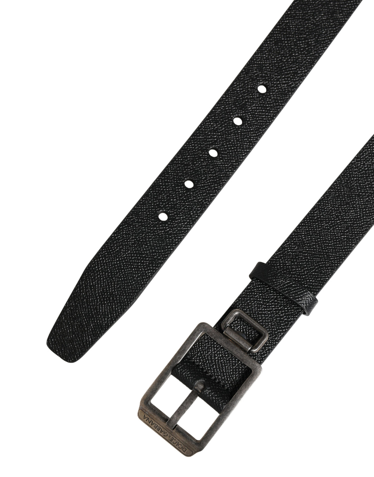 Dolce & Gabbana Black Calf Leather Silver Metal Buckle Men's Belt