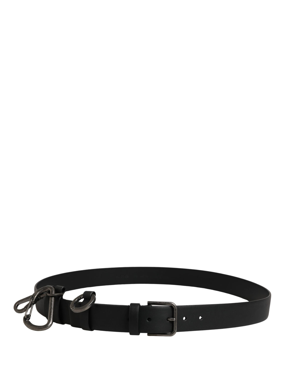Dolce & Gabbana Black Calf Leather Silver Metal Buckle Men's Belt