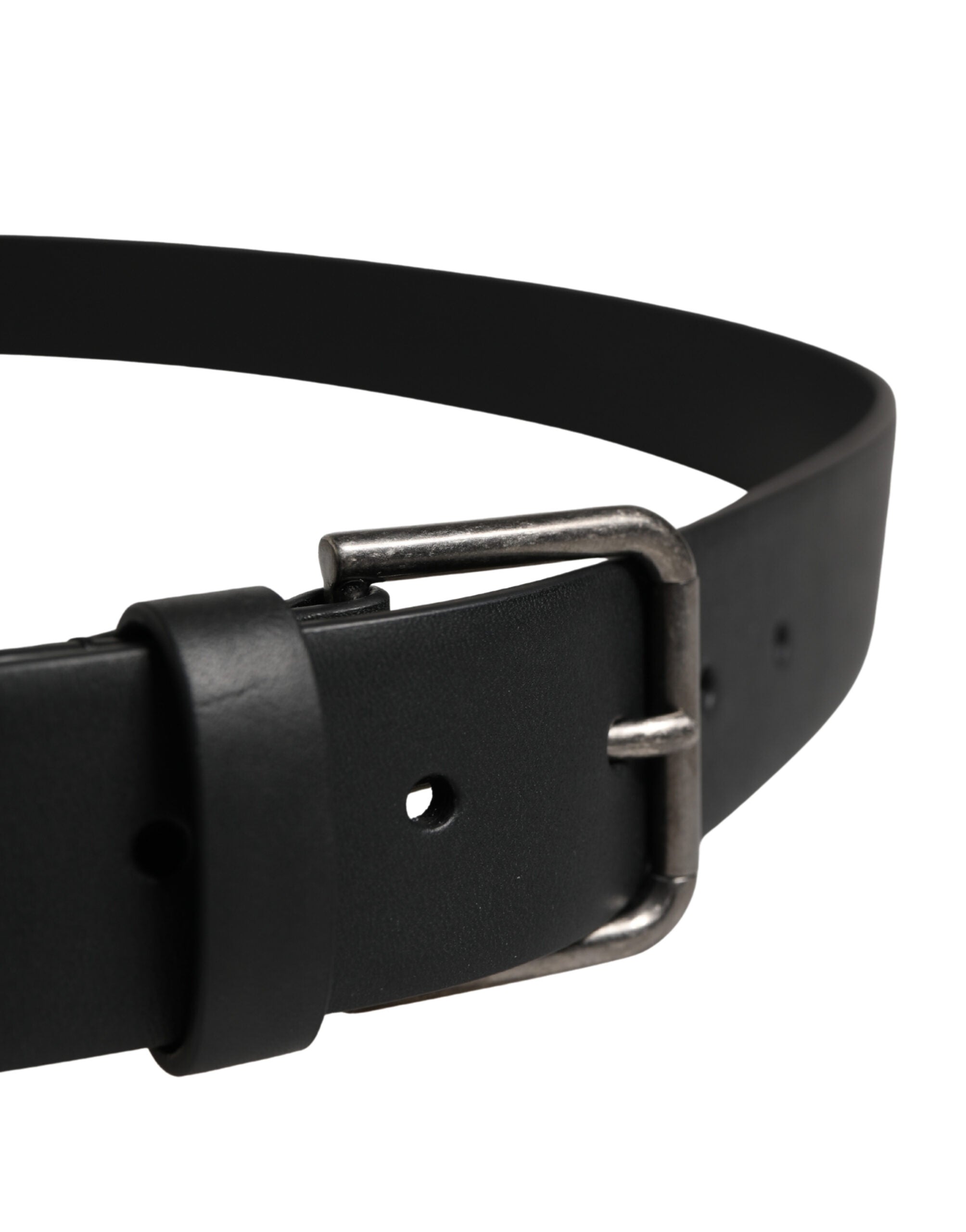 Dolce & Gabbana Black Calf Leather Silver Metal Buckle Men's Belt
