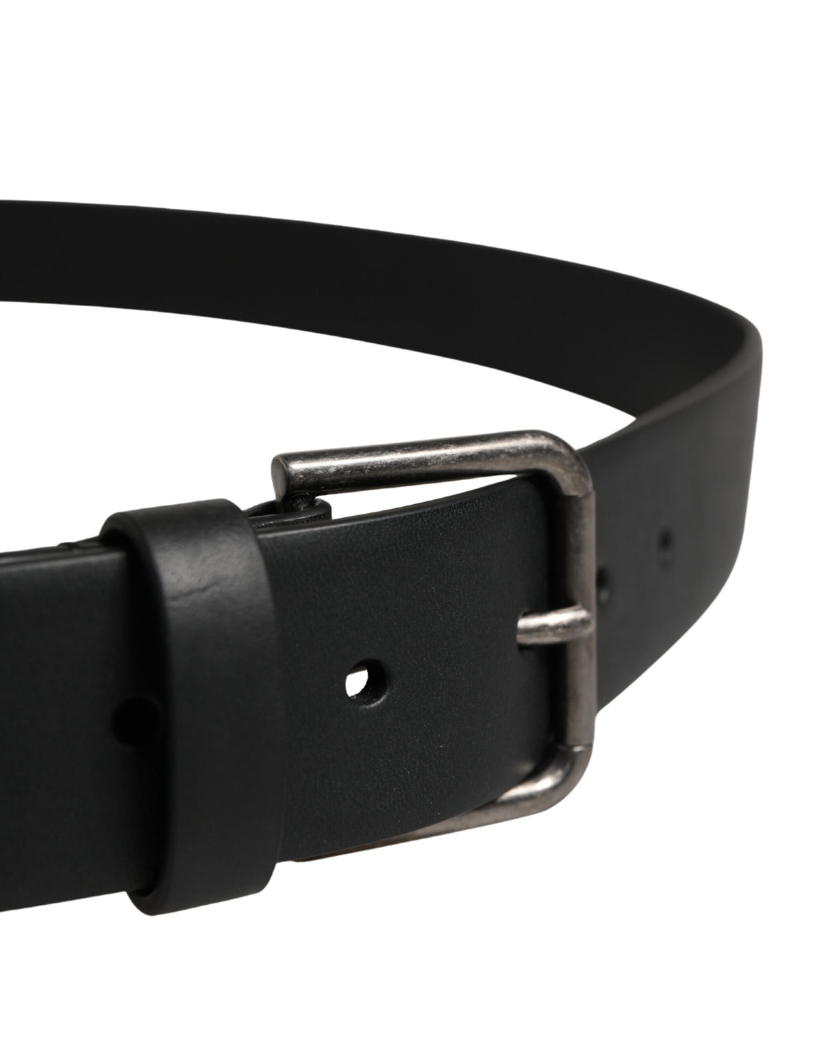 Dolce & Gabbana Black Calf Leather Silver Metal Buckle Men's Belt
