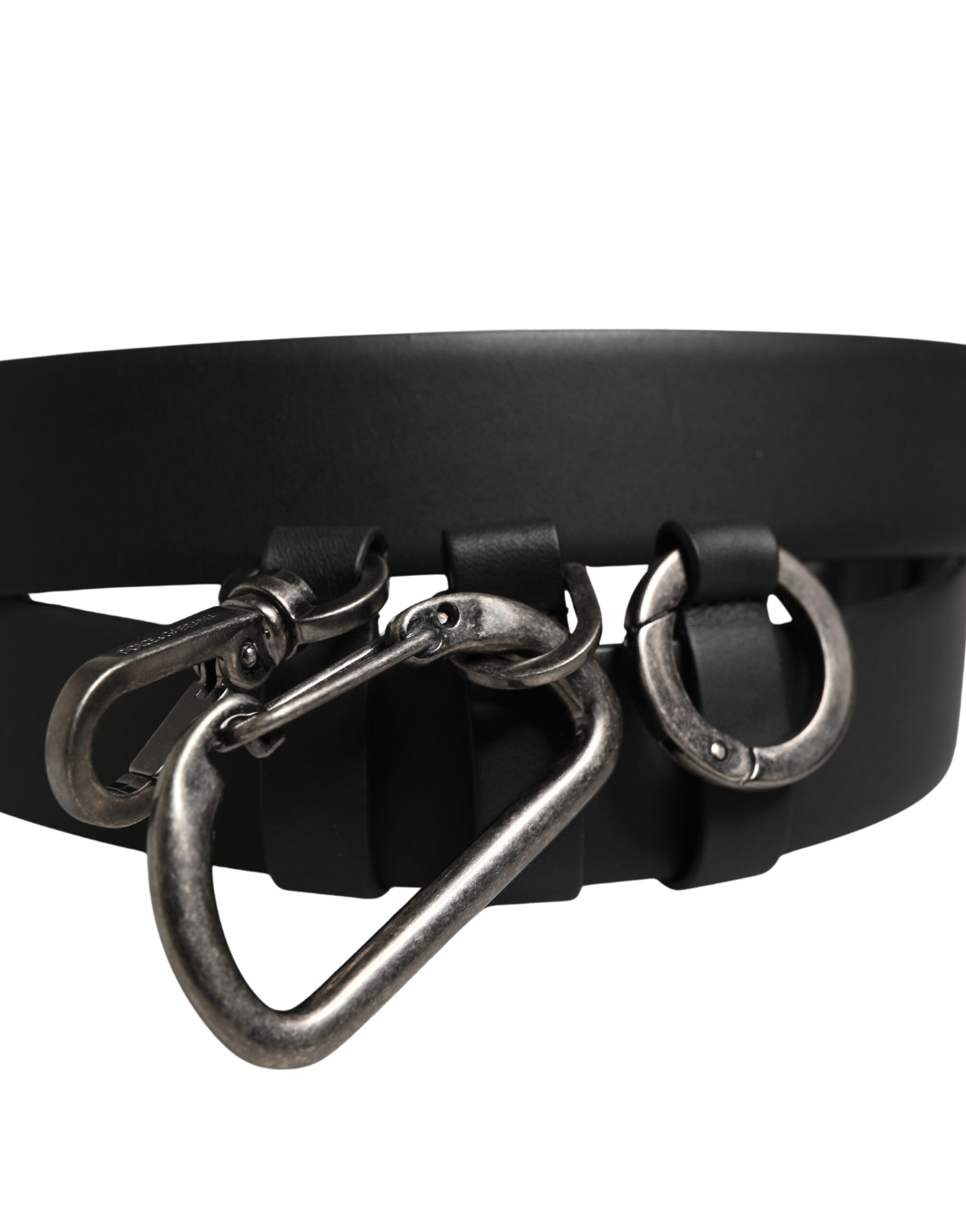 Dolce & Gabbana Black Calf Leather Silver Metal Buckle Men's Belt