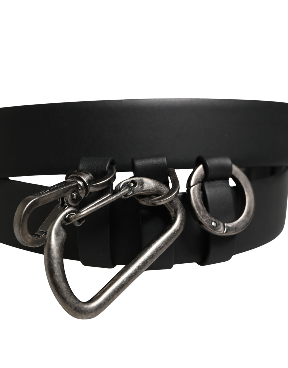 Dolce & Gabbana Black Calf Leather Silver Metal Buckle Men's Belt