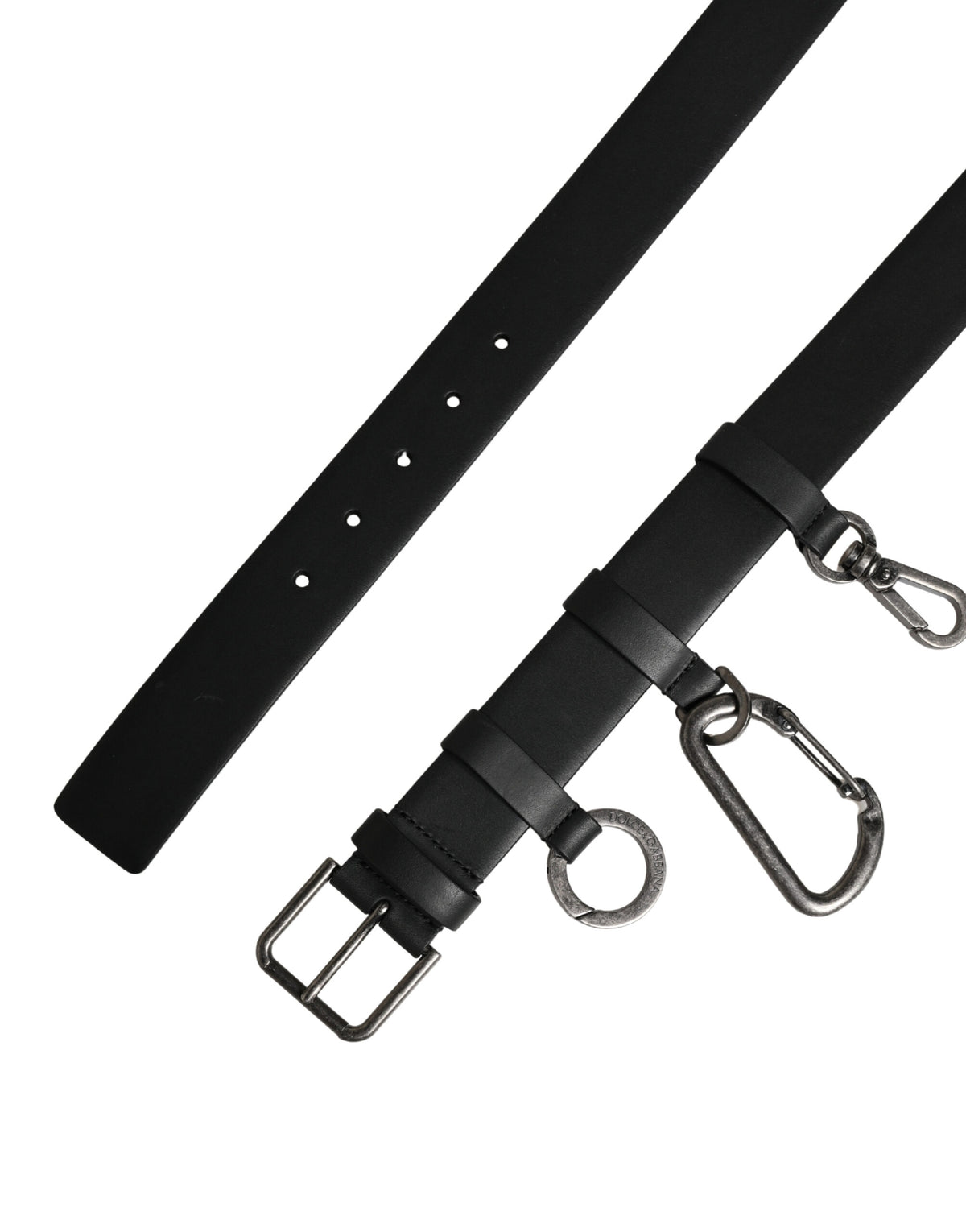 Dolce & Gabbana Black Calf Leather Silver Metal Buckle Men's Belt