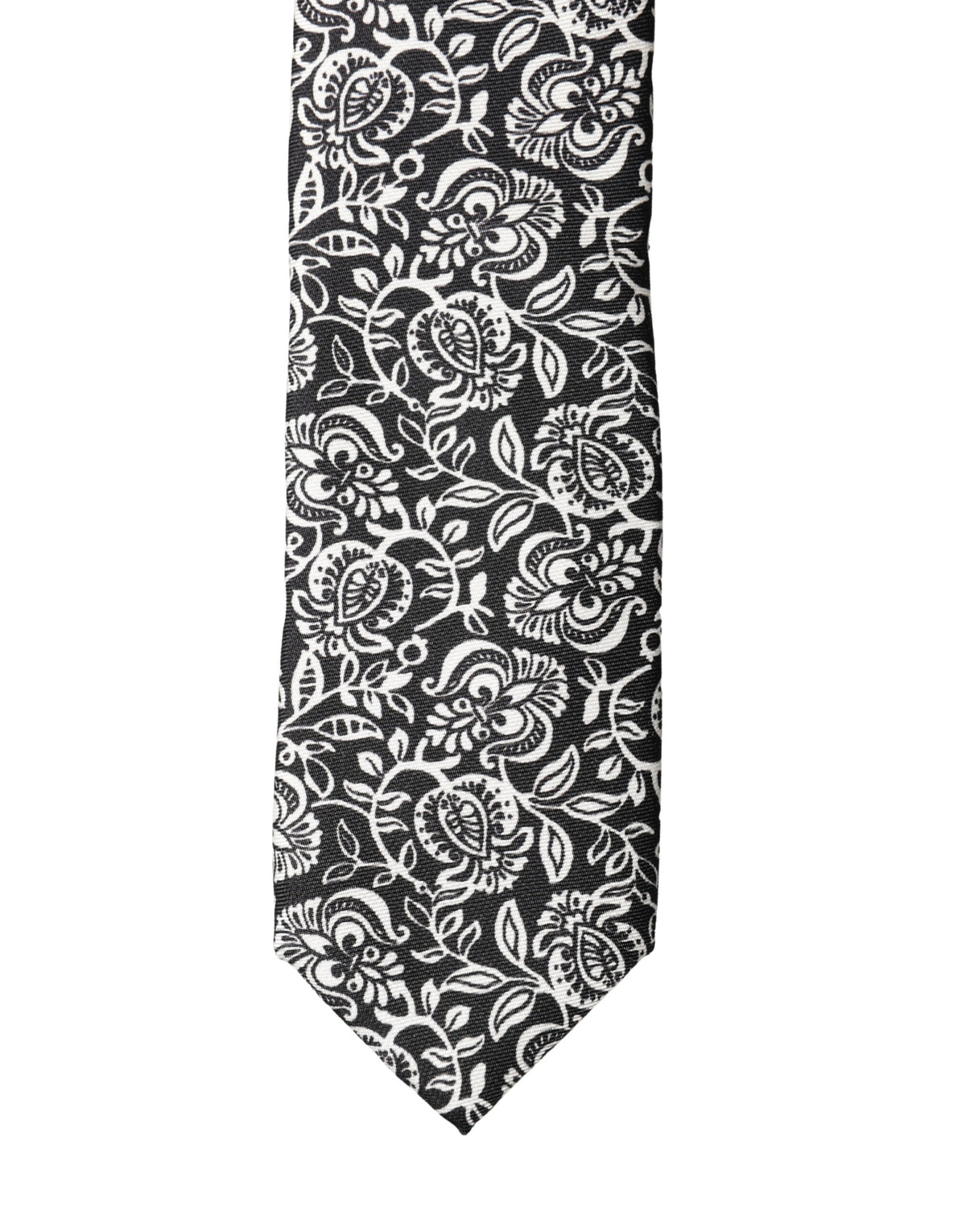 Dolce & Gabbana Black White Floral Fantasy Silk Adjustable NeckMen's Men's Tie