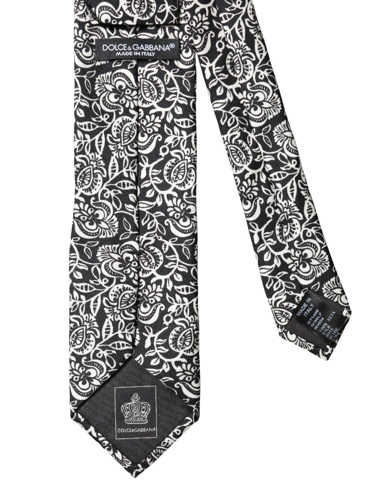 Dolce & Gabbana Black White Floral Fantasy Silk Adjustable NeckMen's Men's Tie