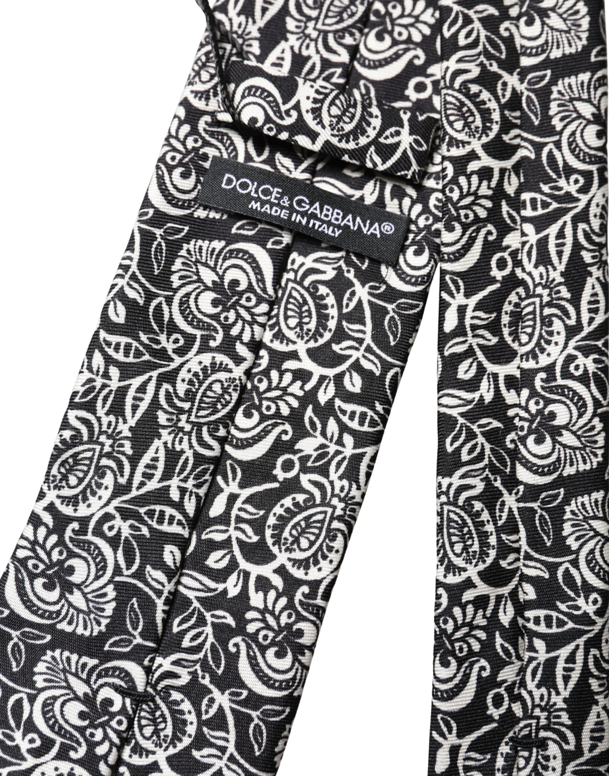 Dolce & Gabbana Black White Floral Fantasy Silk Adjustable NeckMen's Men's Tie