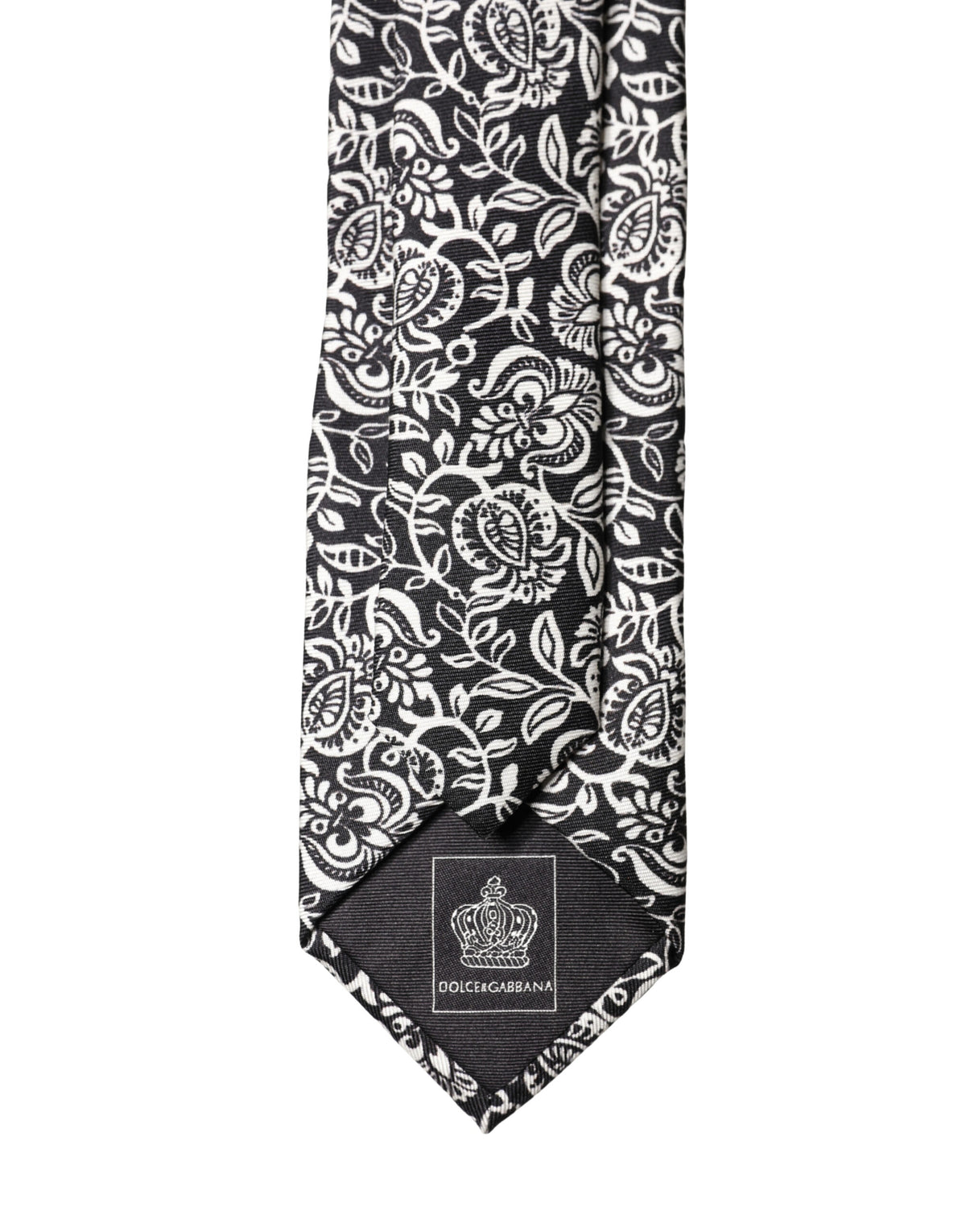 Dolce & Gabbana Black White Floral Fantasy Silk Adjustable NeckMen's Men's Tie