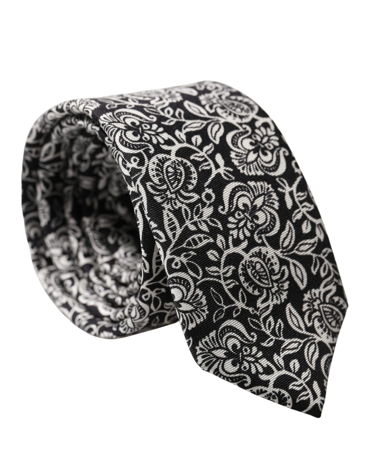Dolce & Gabbana Black White Floral Fantasy Silk Adjustable NeckMen's Men's Tie