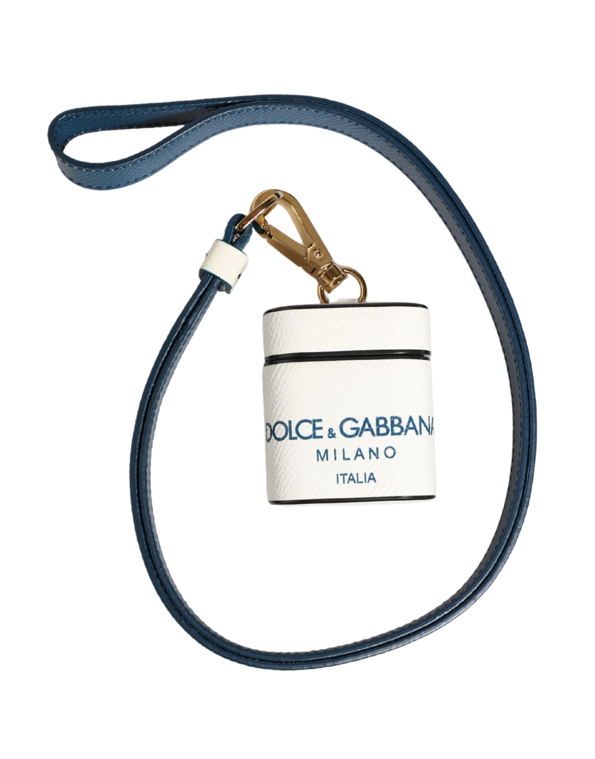 Dolce & Gabbana White Calf Leather Logo Flip Holder Strap Airpods Women's Case