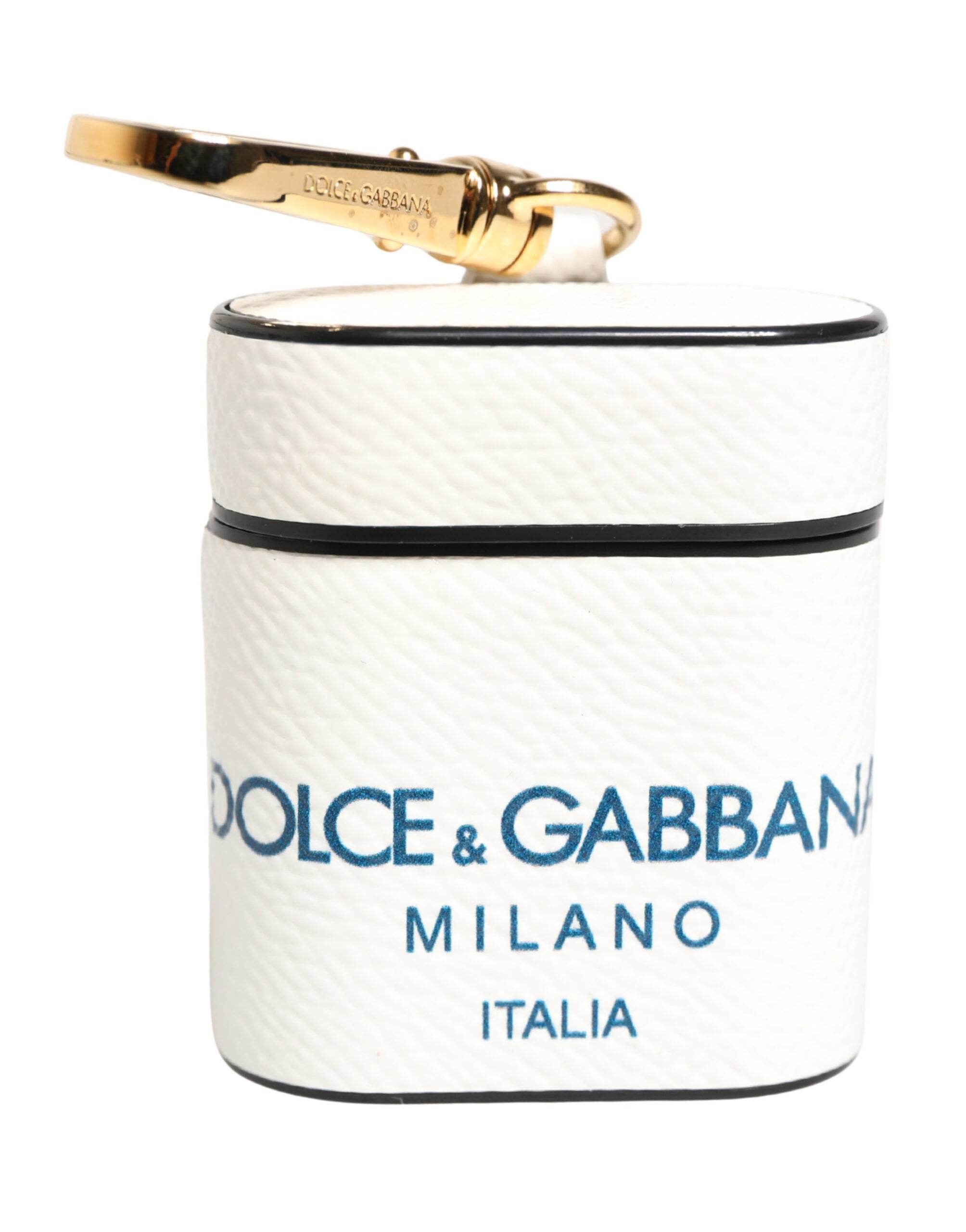 Dolce & Gabbana White Calf Leather Logo Flip Holder Strap Airpods Women's Case
