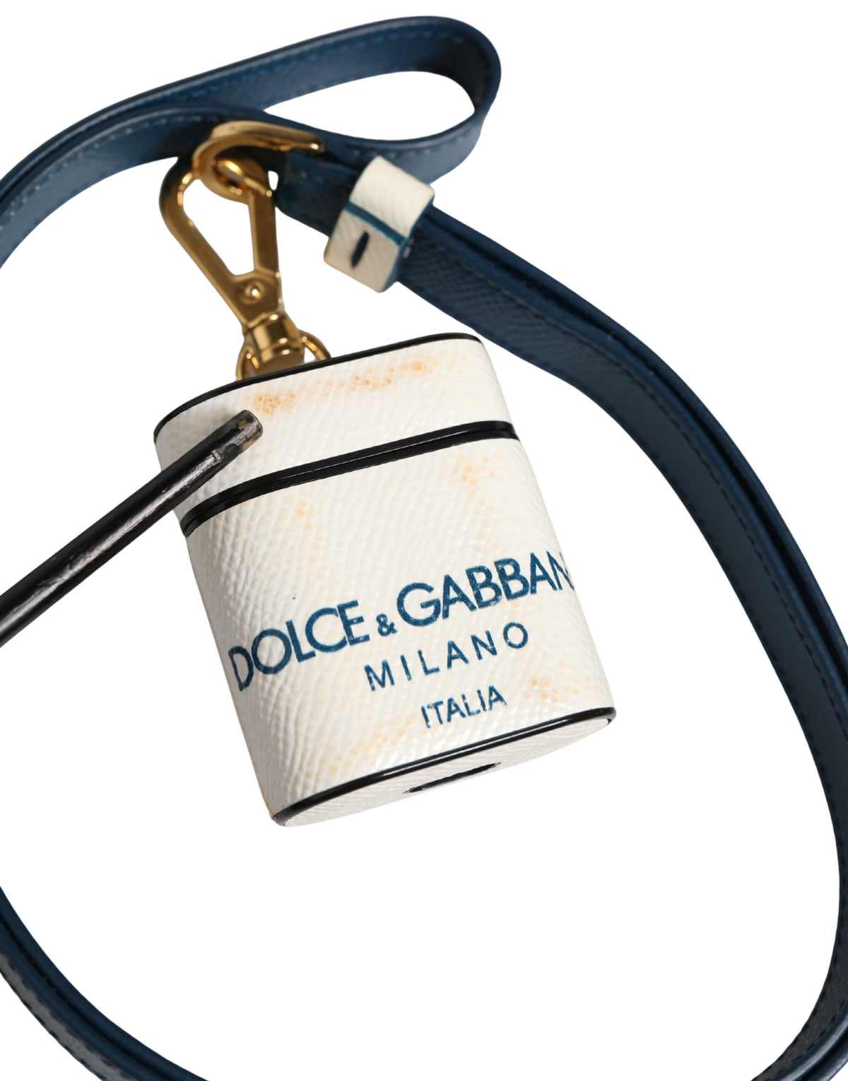 Dolce & Gabbana White Calf Leather Logo Flip Holder Strap Airpods Women's Case (Pre-Owned)