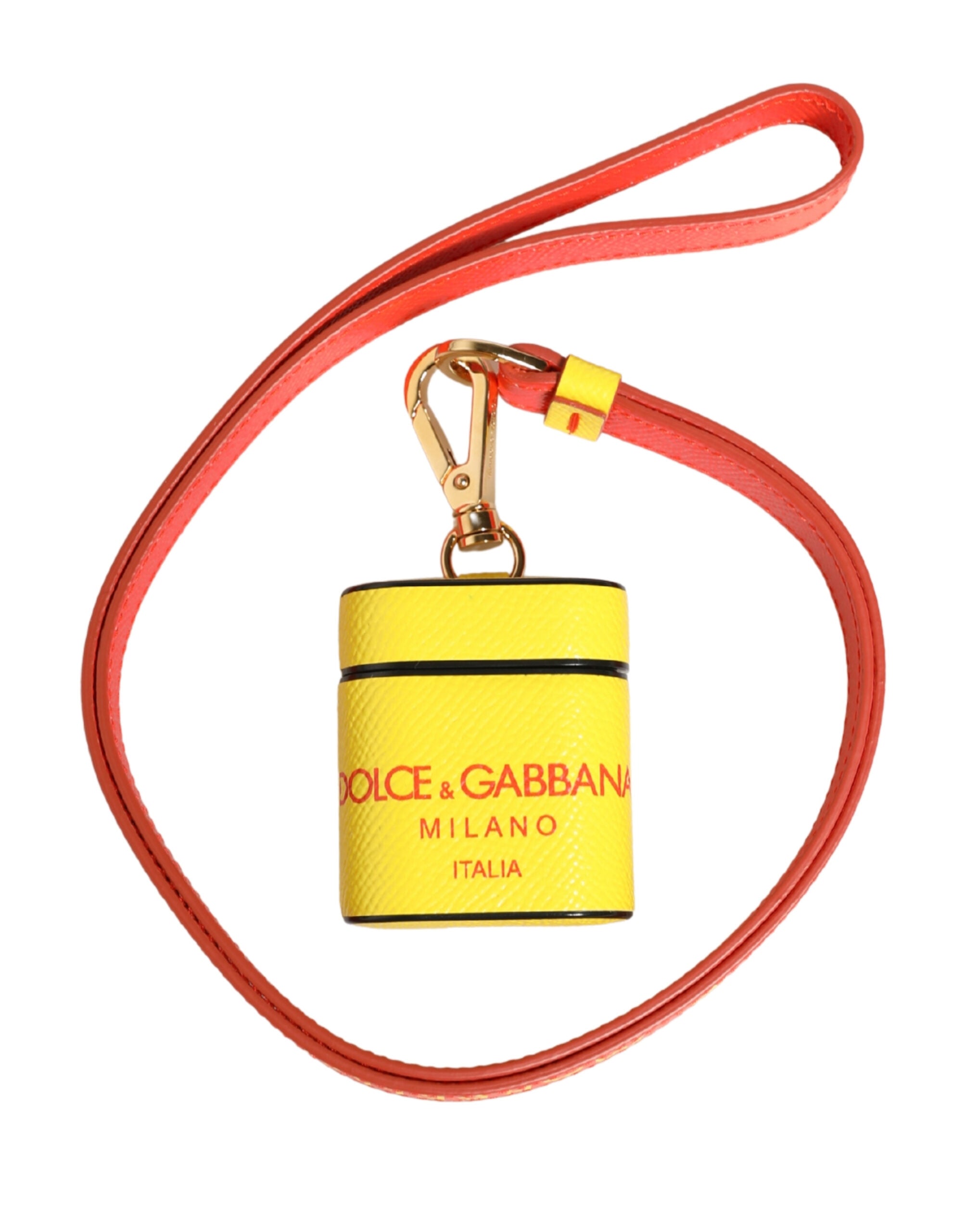 Dolce & Gabbana Yellow Calf Leather Logo Flip Holder Strap Airpods Women's Case